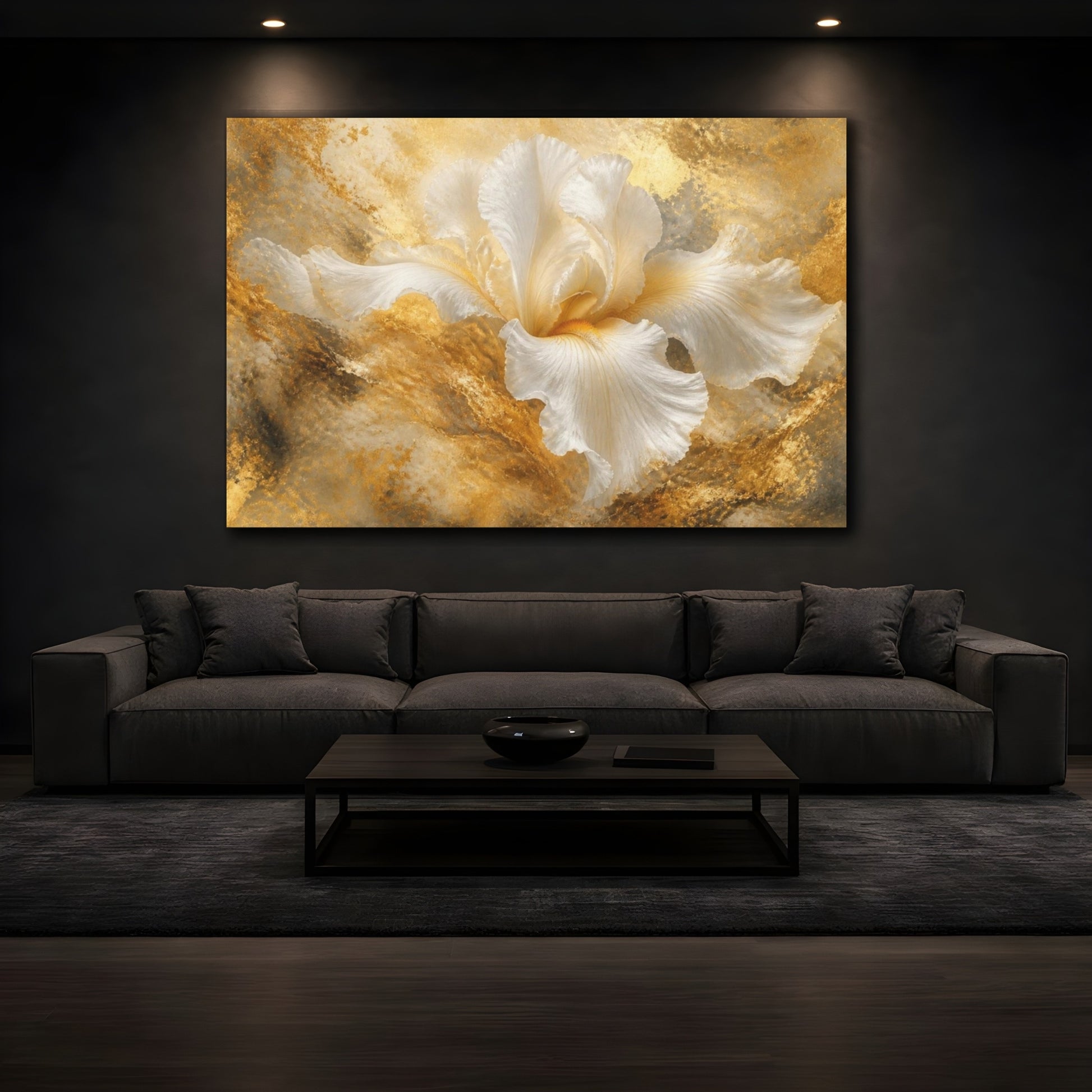 Mockup 3. Golden White Iris shown as canvas print