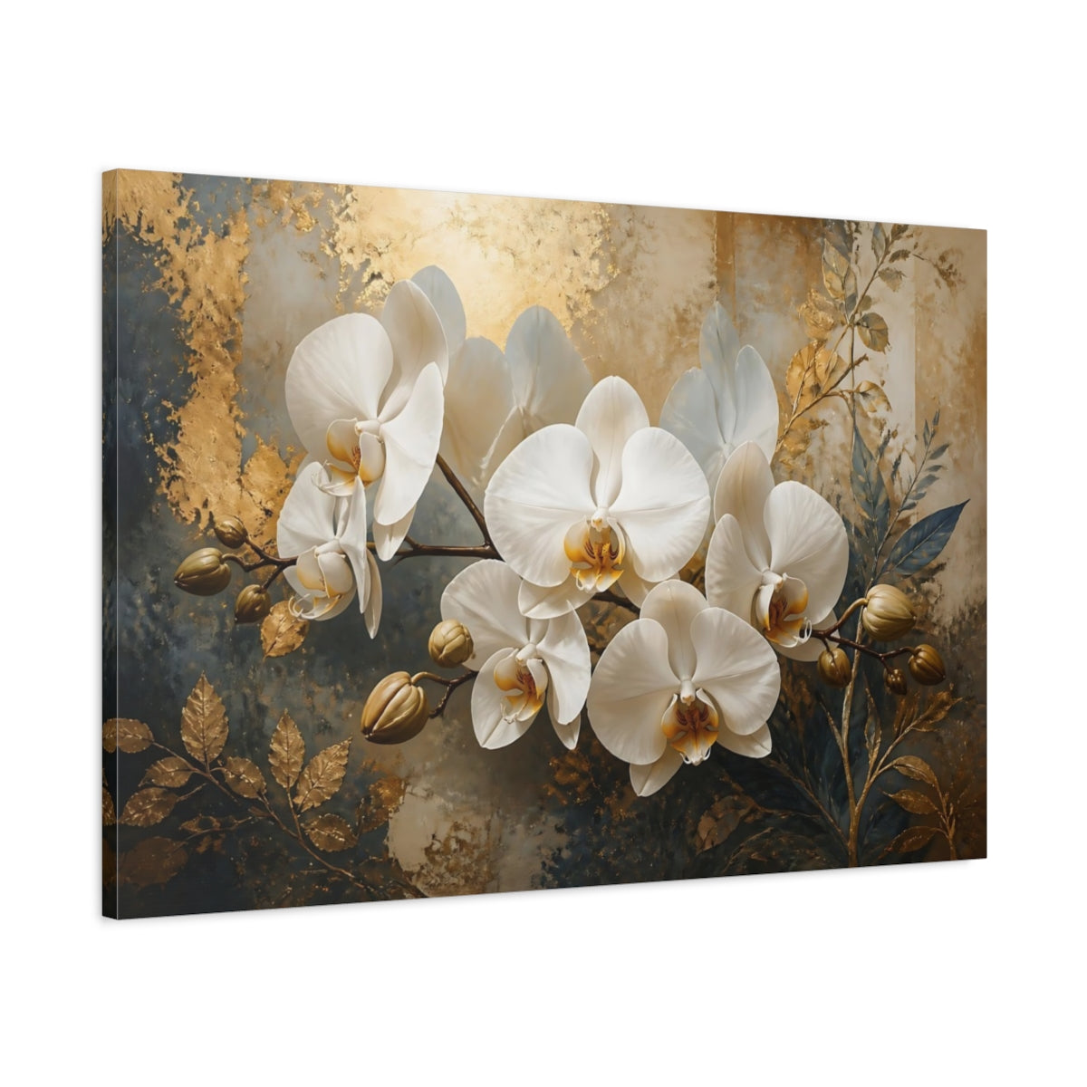 Main Mockup. Golden White Orchid Branch shown as canvas print