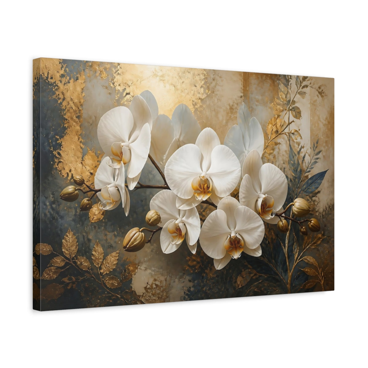 Side Mockup 3. Golden White Orchid Branch shown as canvas print
