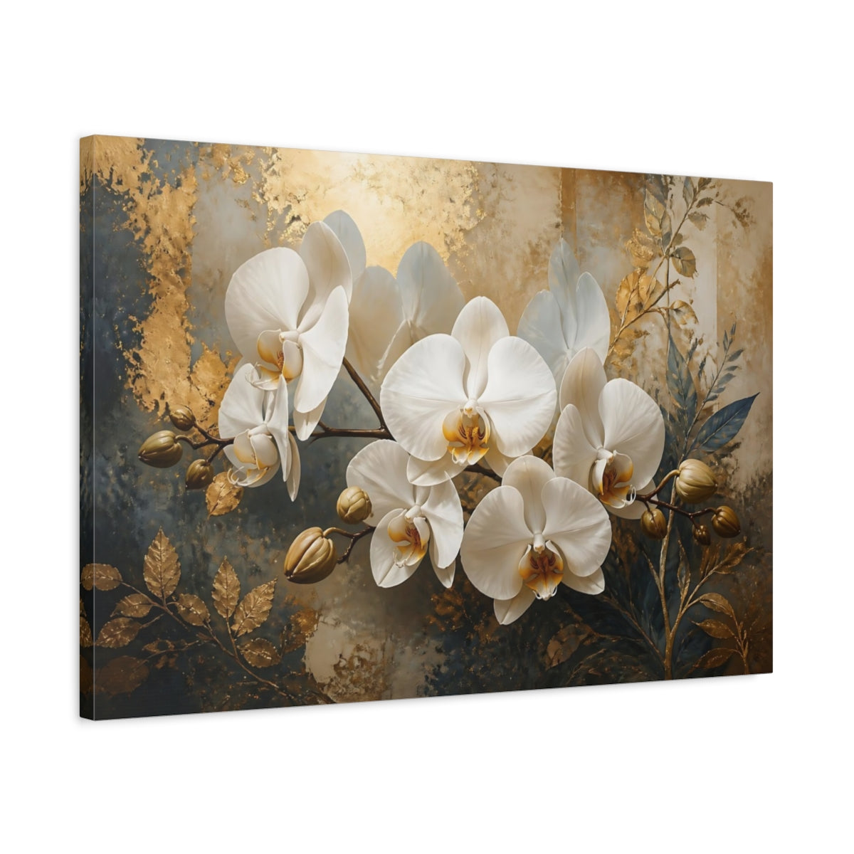 Side Mockup 2. Golden White Orchid Branch shown as canvas print