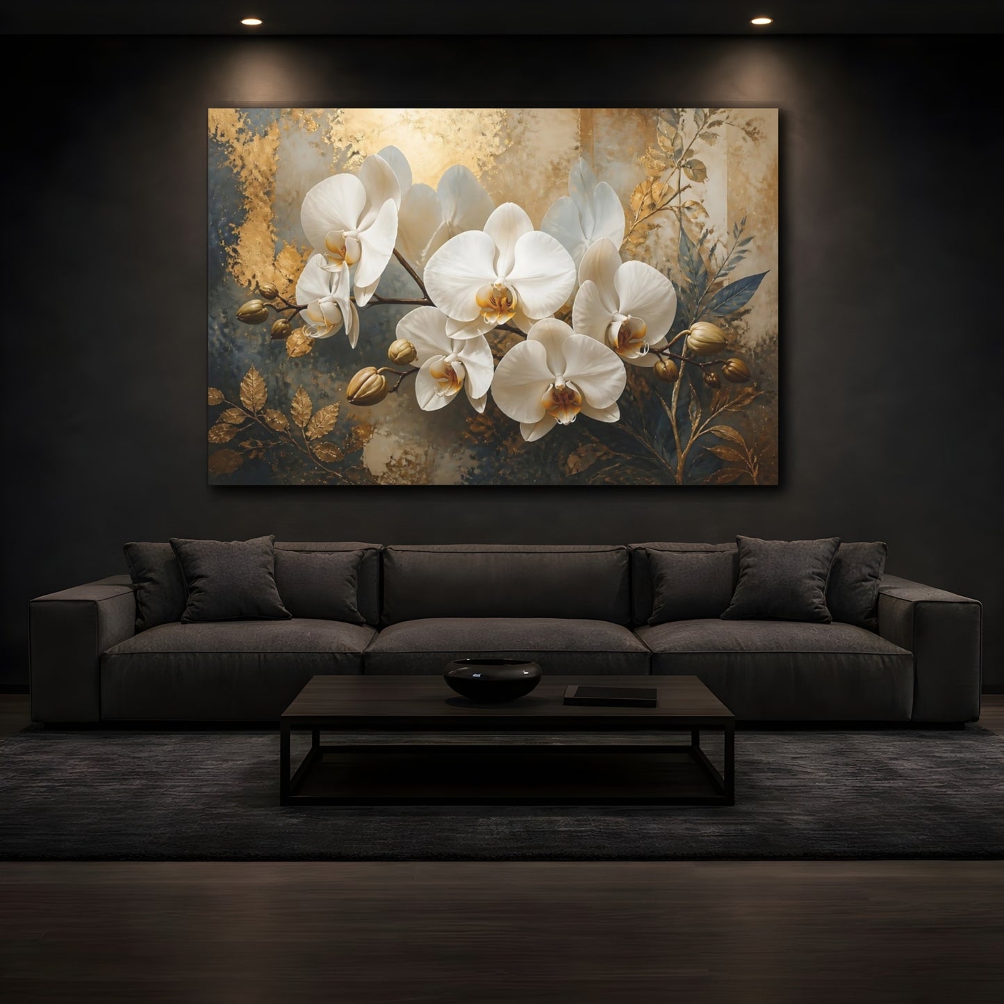 Mockup 3. Golden White Orchid Branch shown as canvas print