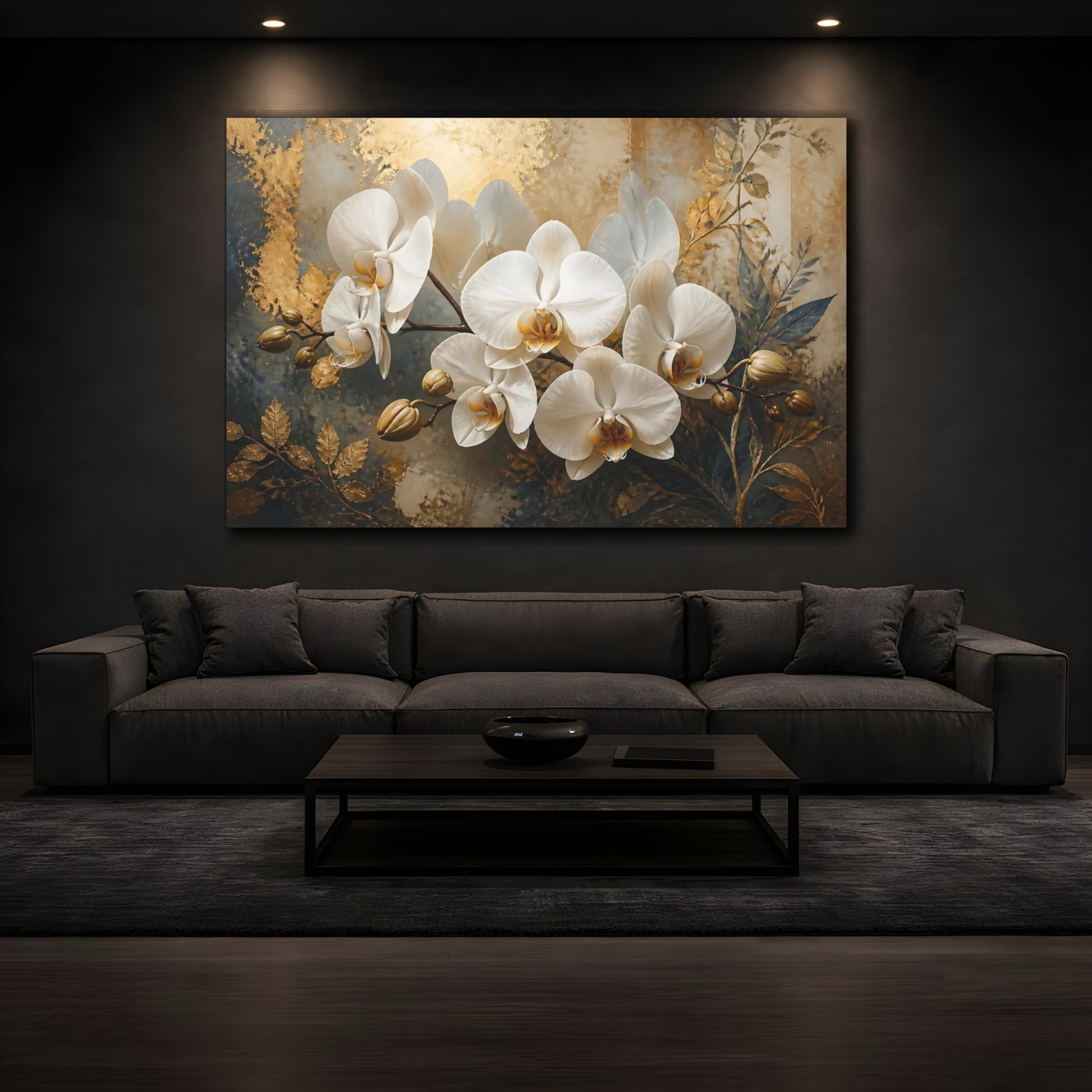 Mockup 3. Golden White Orchid Branch shown as canvas print