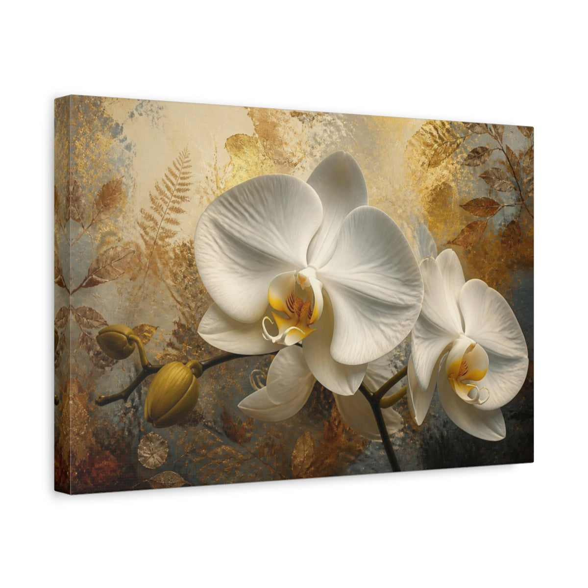 Side Mockup 4. Golden White Orchid shown as canvas print