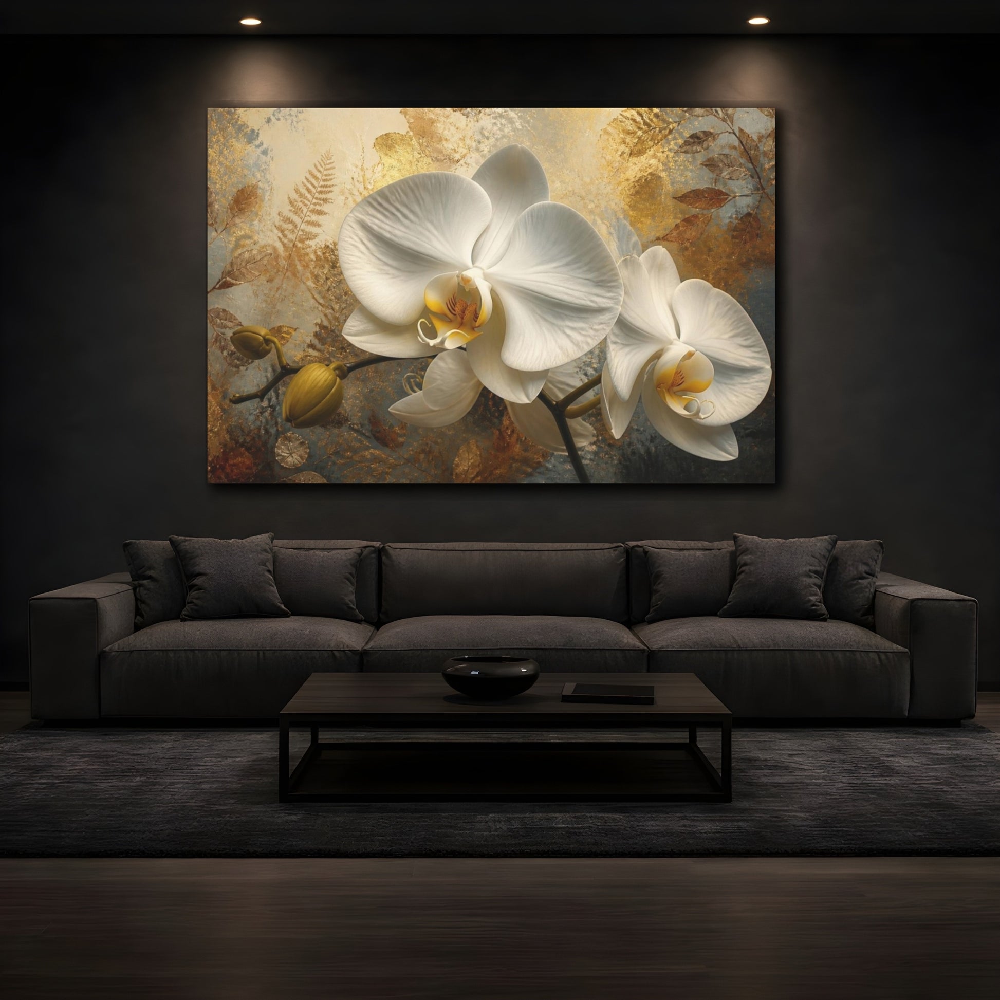 Mockup 3. Golden White Orchid shown as canvas print