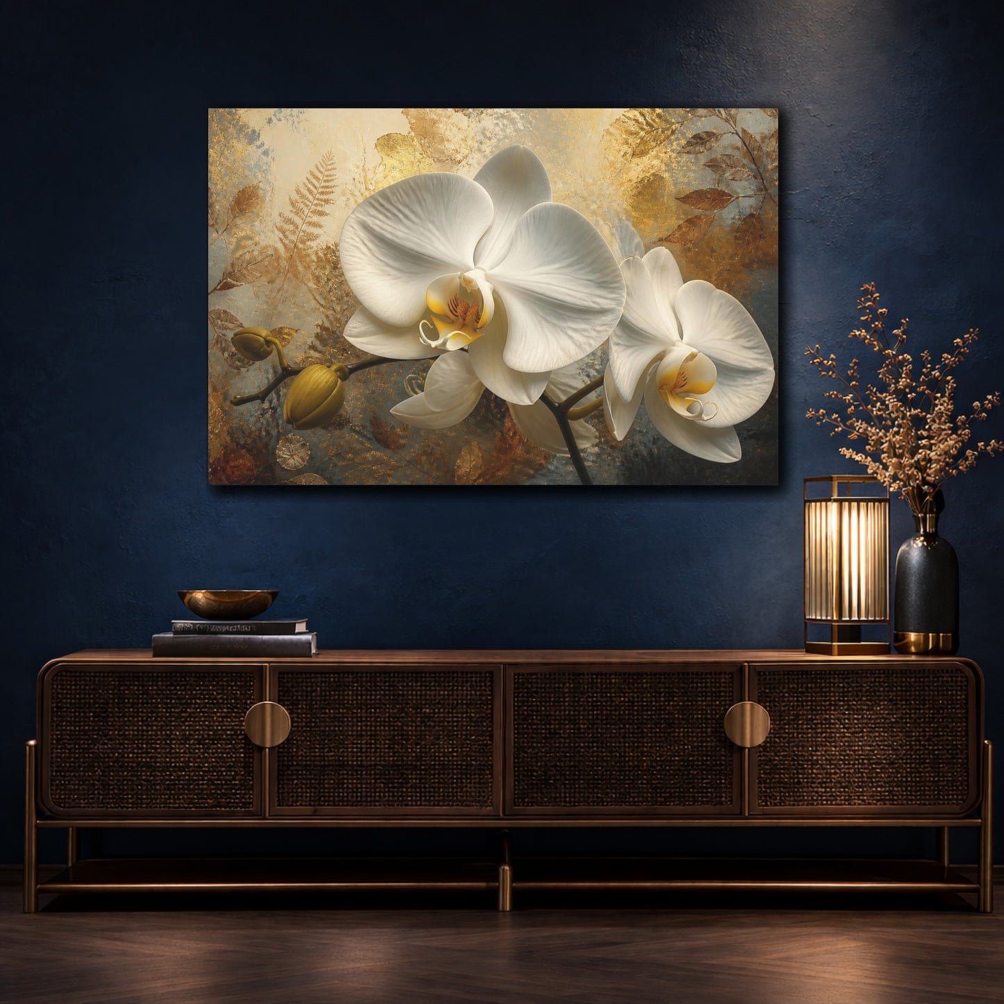 Mockup 4. Golden White Orchid shown as canvas print