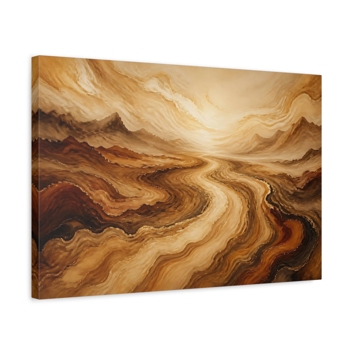 Side Mockup 3. Golden Winding River shown as canvas print