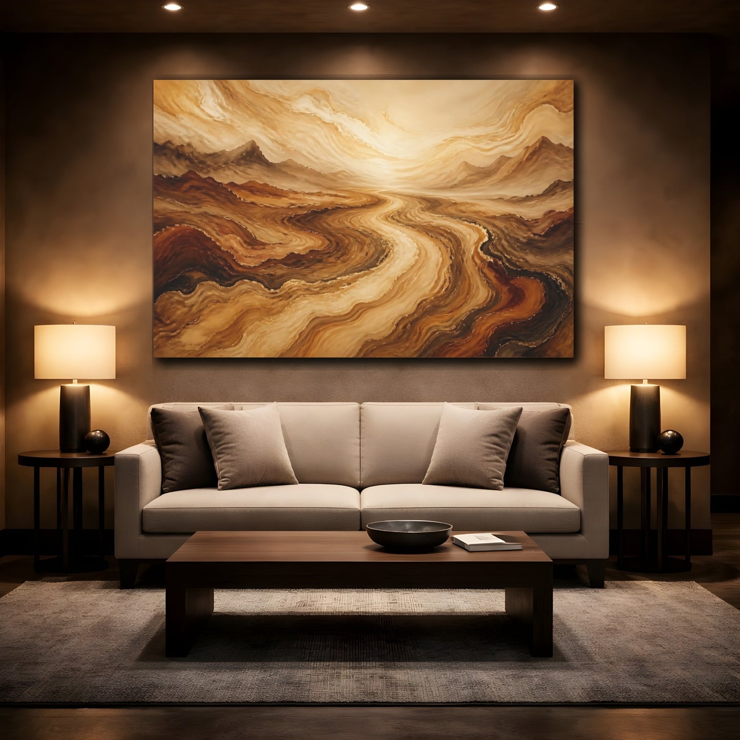 Mockup 2. Golden Winding River shown as canvas print