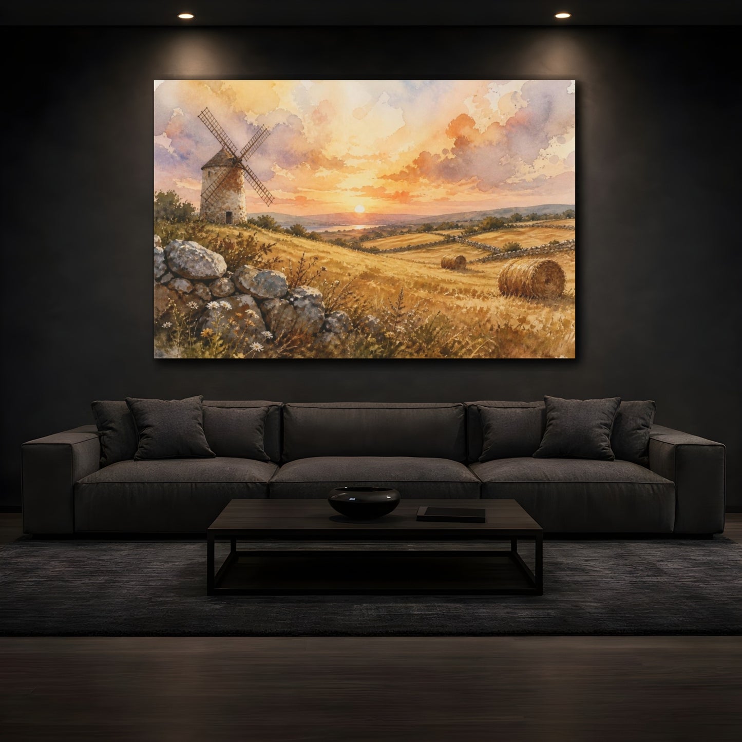 Mockup 3. Golden Windmill Landscape shown as canvas print