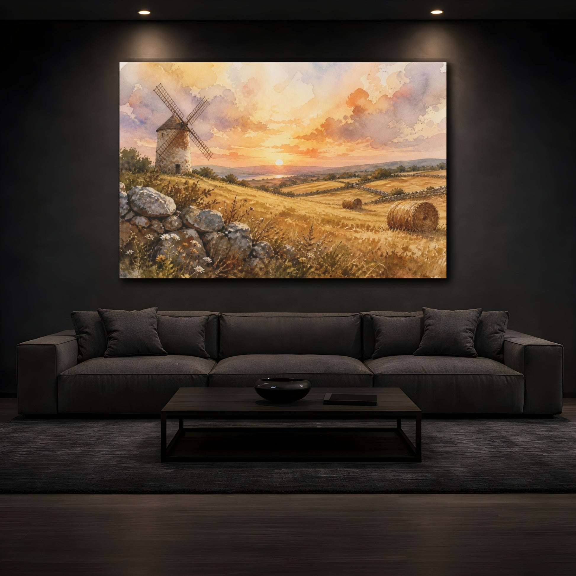 Mockup 3. Golden Windmill Landscape shown as canvas print