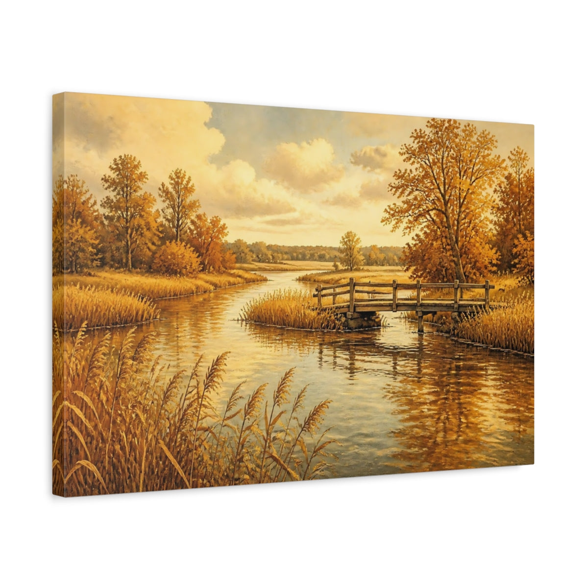 Side Mockup 3. Golden Wooden Bridge shown as canvas print