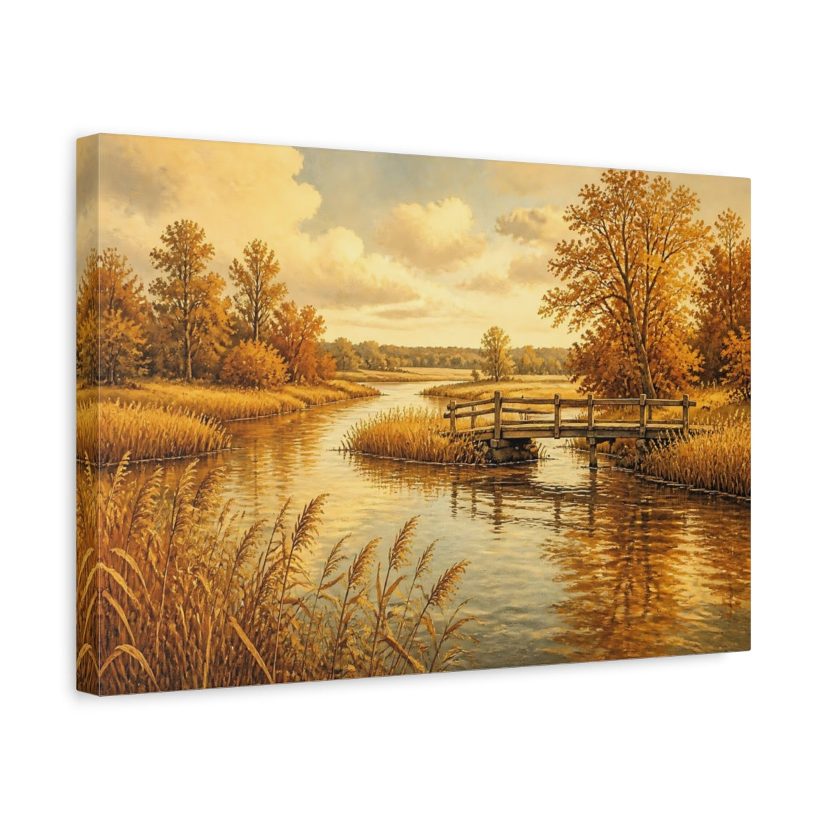 Side Mockup 4. Golden Wooden Bridge shown as canvas print