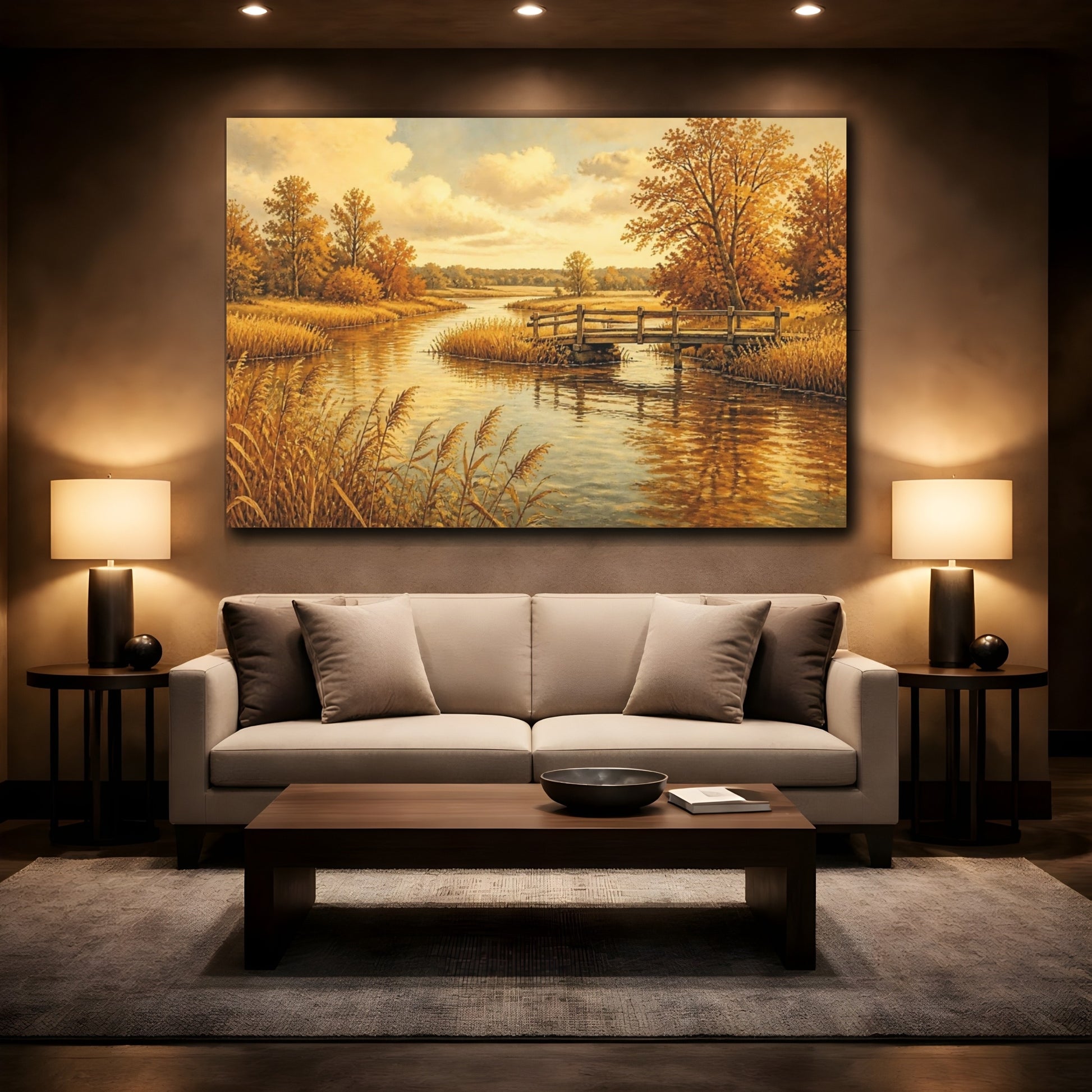 Mockup 2. Golden Wooden Bridge shown as canvas print