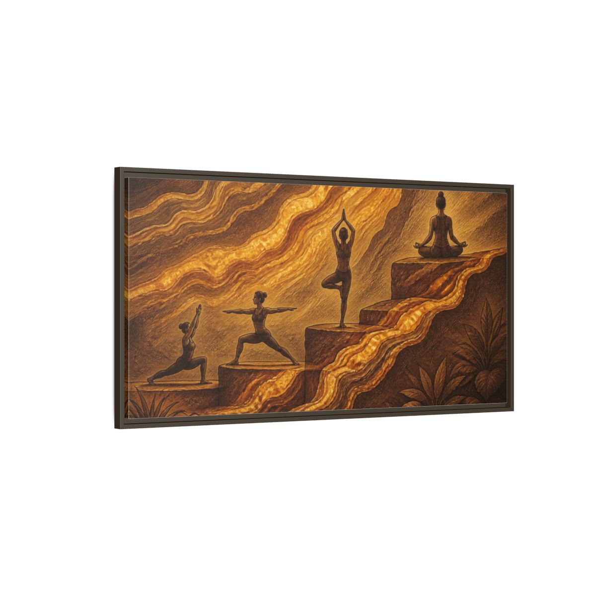 Side Mockup 4. Golden Yoga Flow shown as framed canvas print