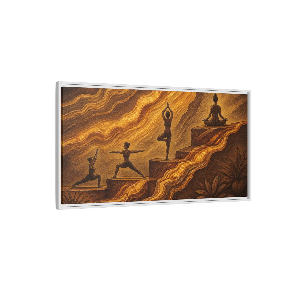 Side Mockup 3. Golden Yoga Flow shown as framed canvas print