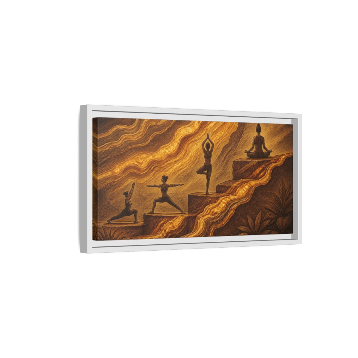 Side Mockup 6. Golden Yoga Flow shown as framed canvas print