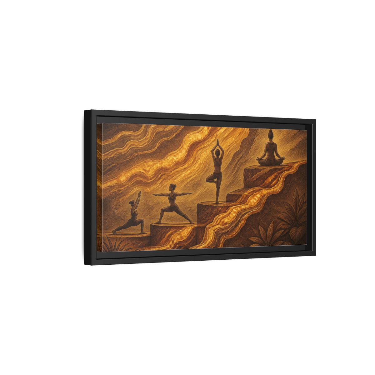 Side Mockup 8. Golden Yoga Flow shown as framed canvas print