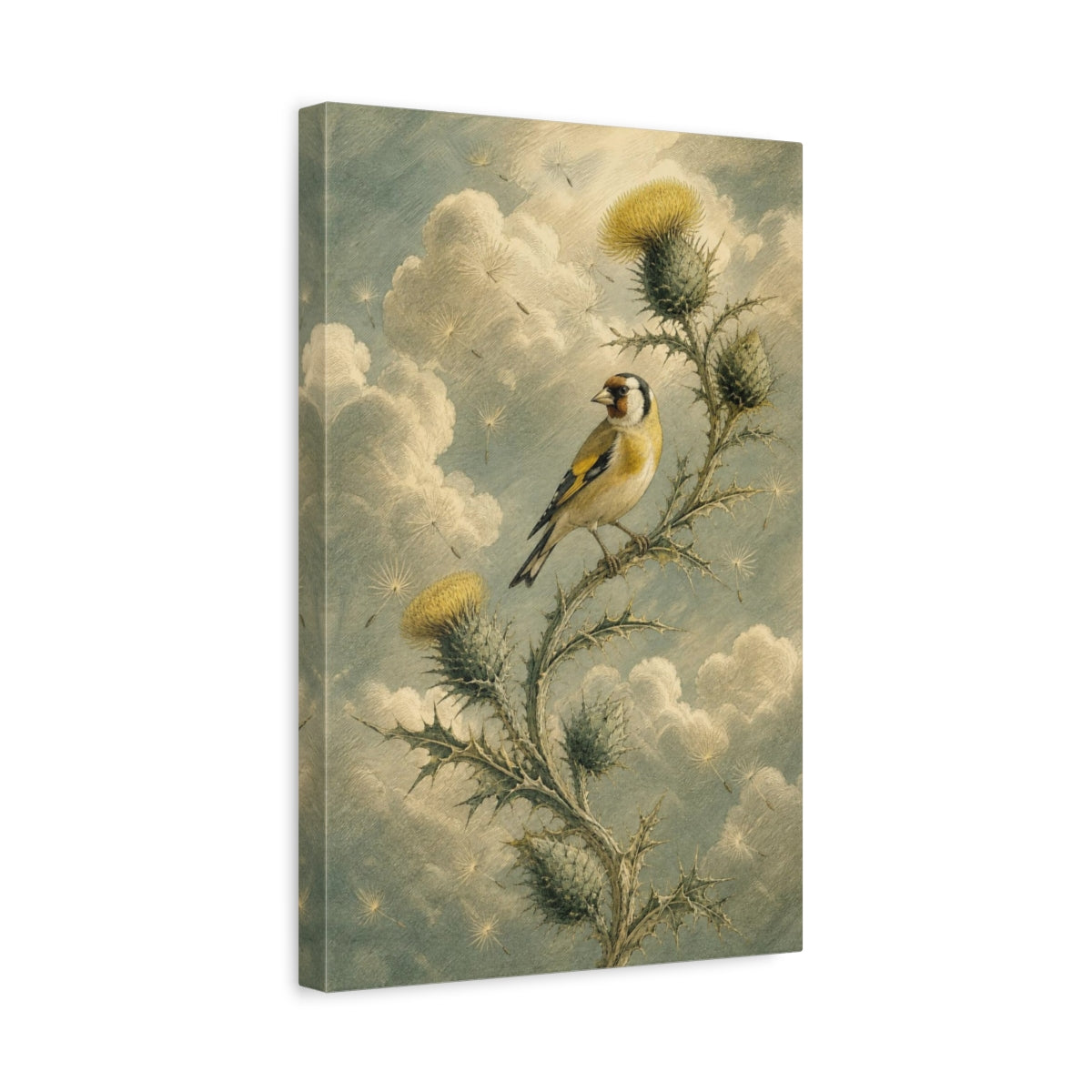 Side Mockup 4. Goldfinch On Thistle shown as canvas print