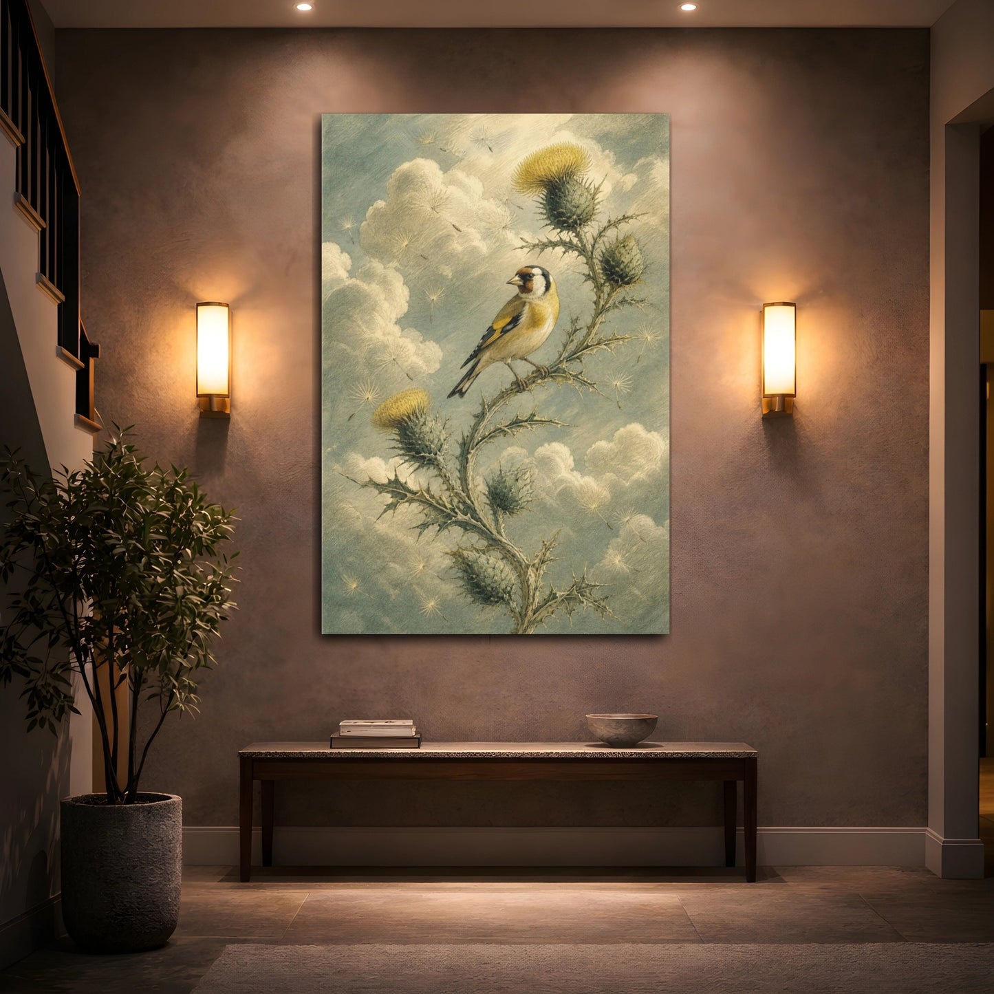 Mockup 2. Goldfinch On Thistle shown as canvas print