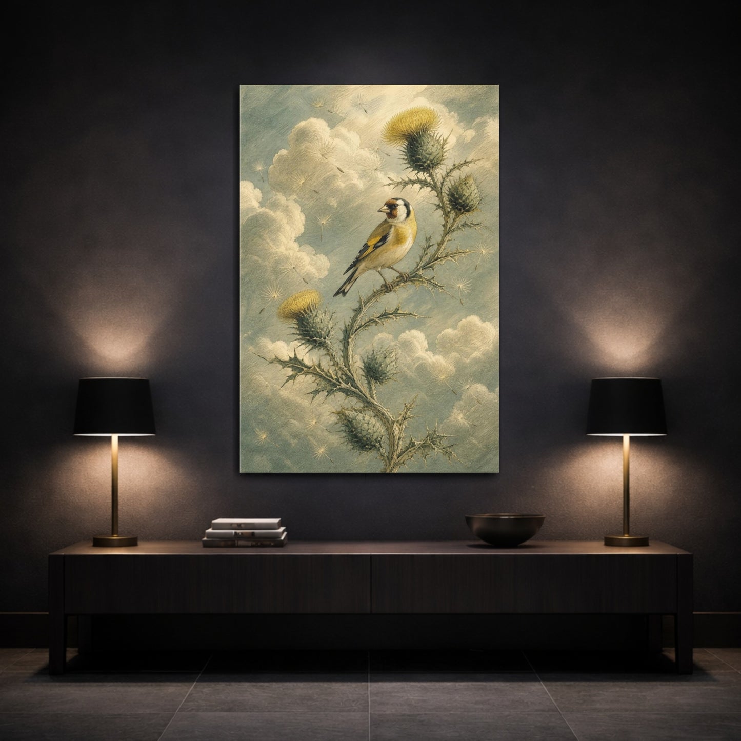 Mockup 3. Goldfinch On Thistle shown as canvas print