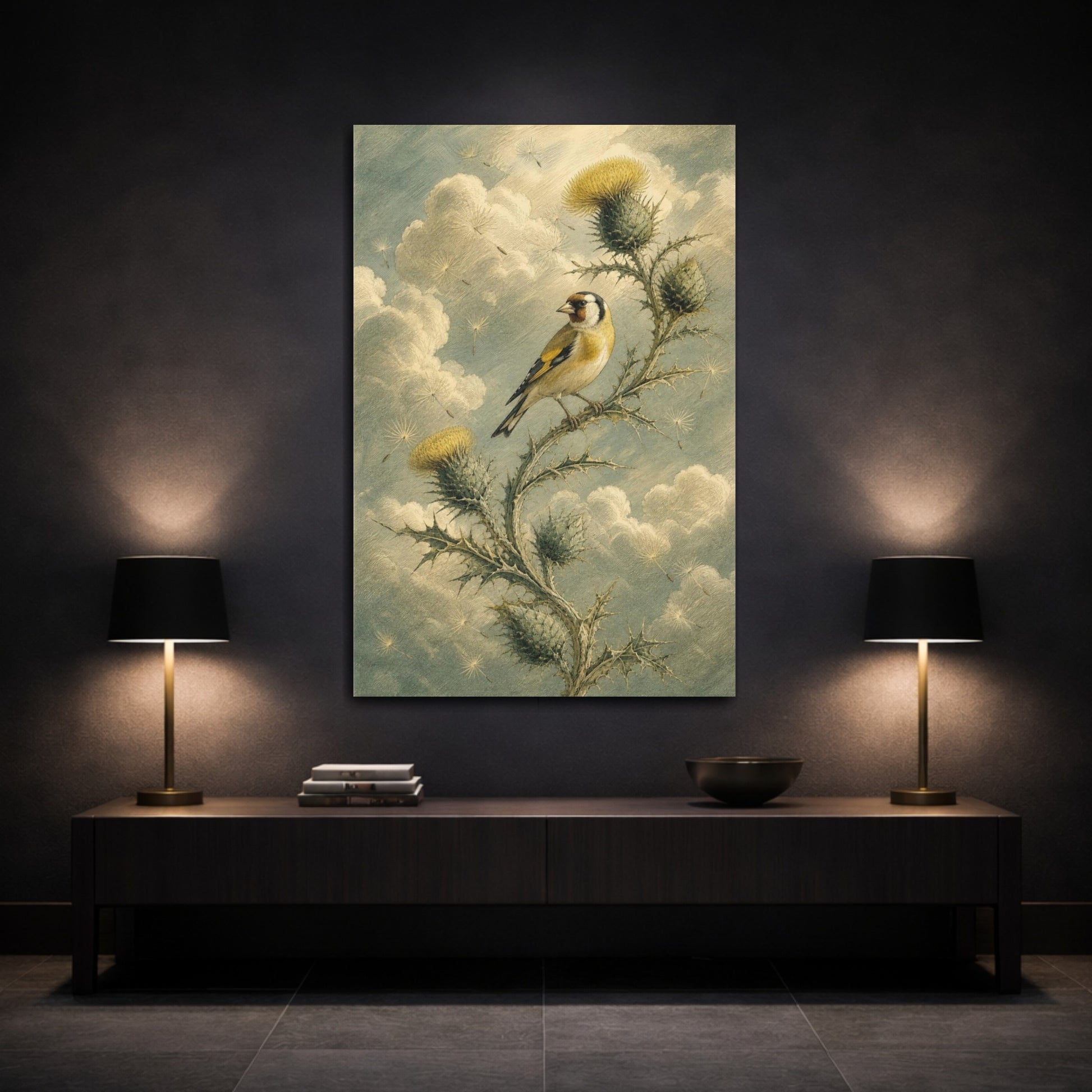 Mockup 3. Goldfinch On Thistle shown as canvas print