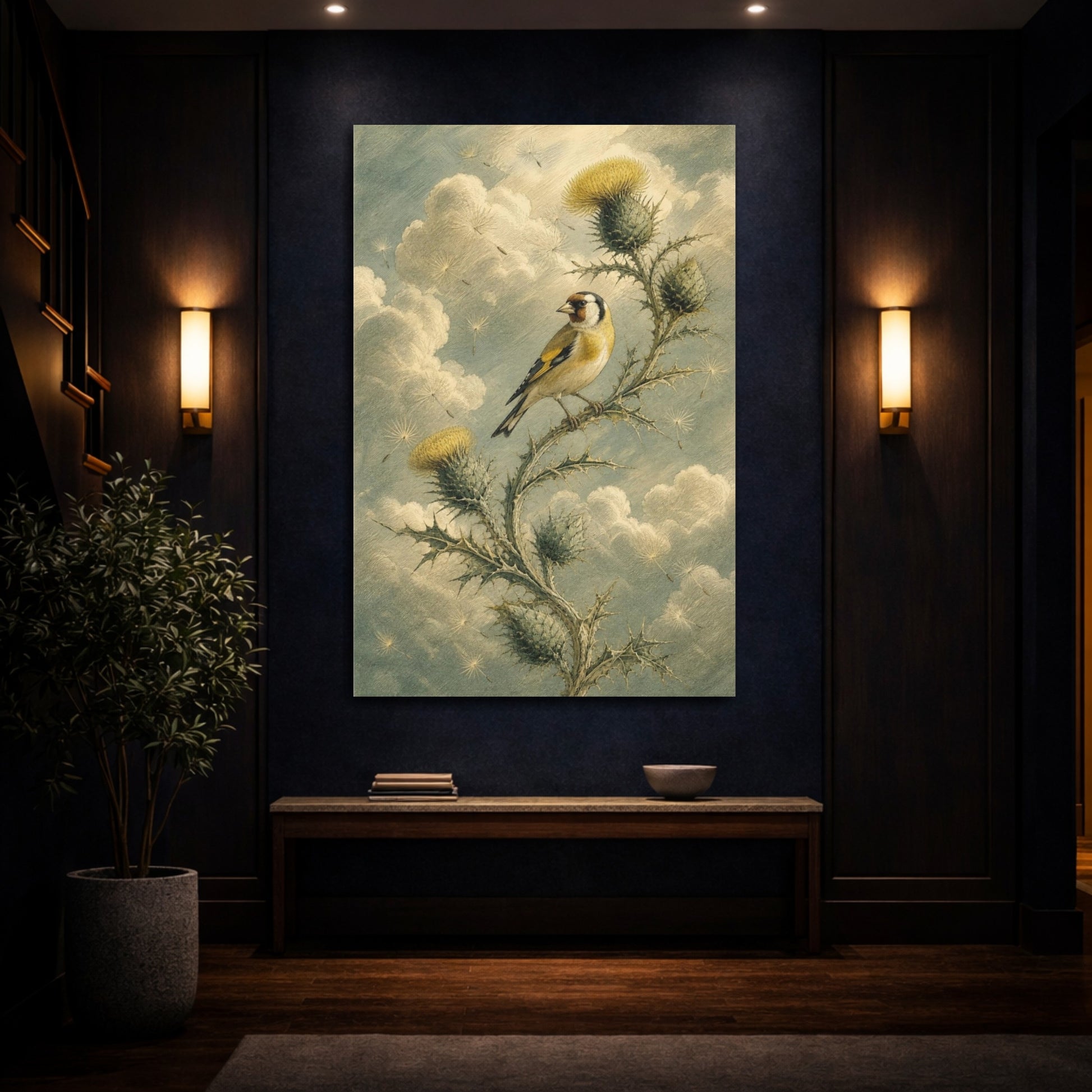 Mockup 4. Goldfinch On Thistle shown as canvas print