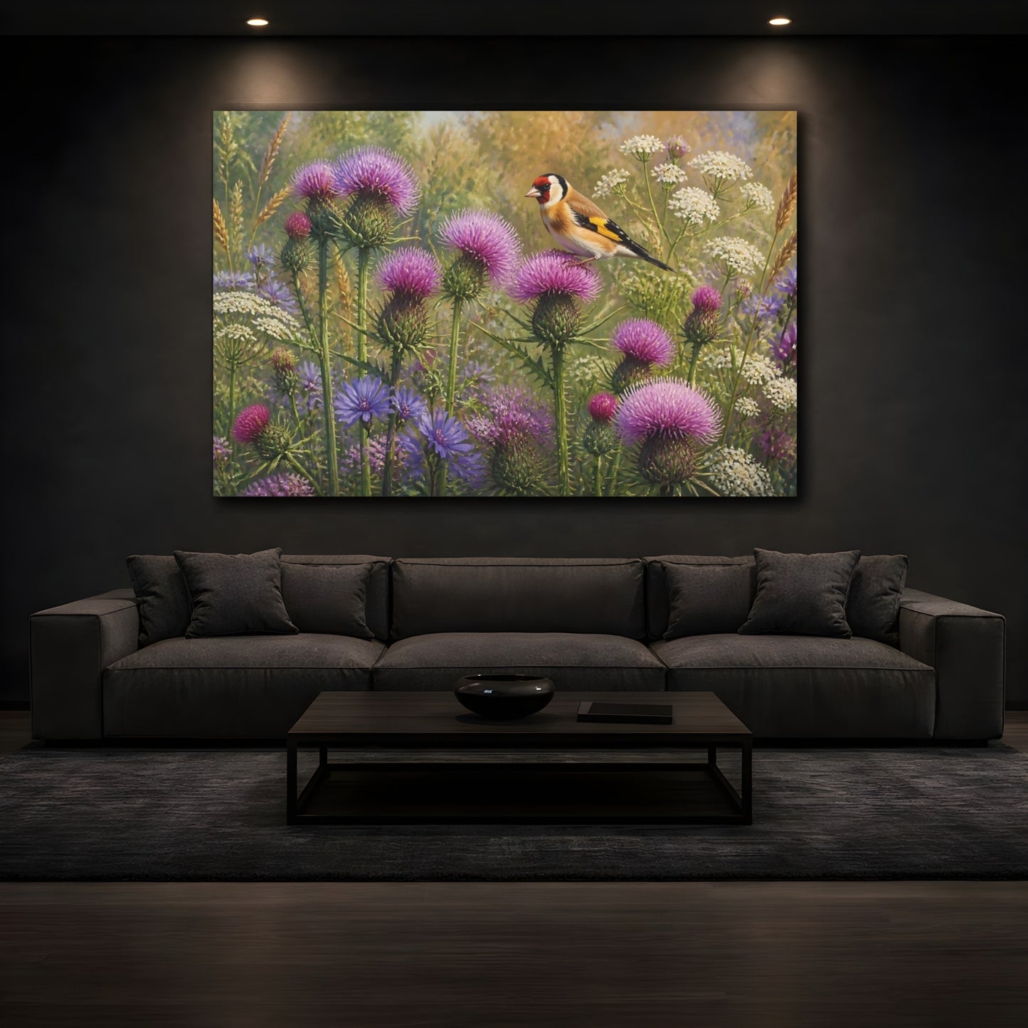 Mockup 3. Goldfinch On Thistles shown as canvas print
