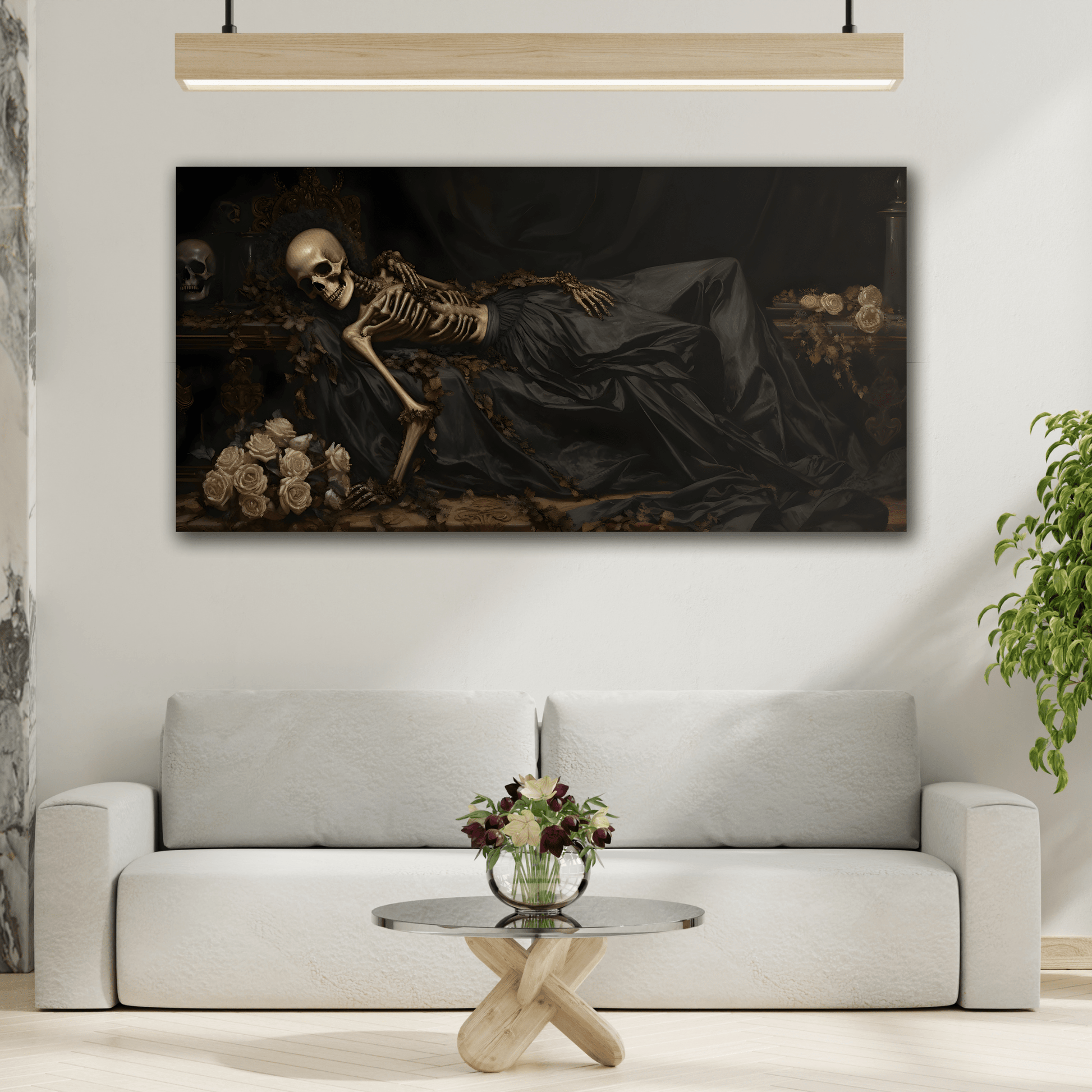 Gothic Skeleton Canvas Art - Creepy Dark Victorian Halloween Wall Decor - YesArtYes