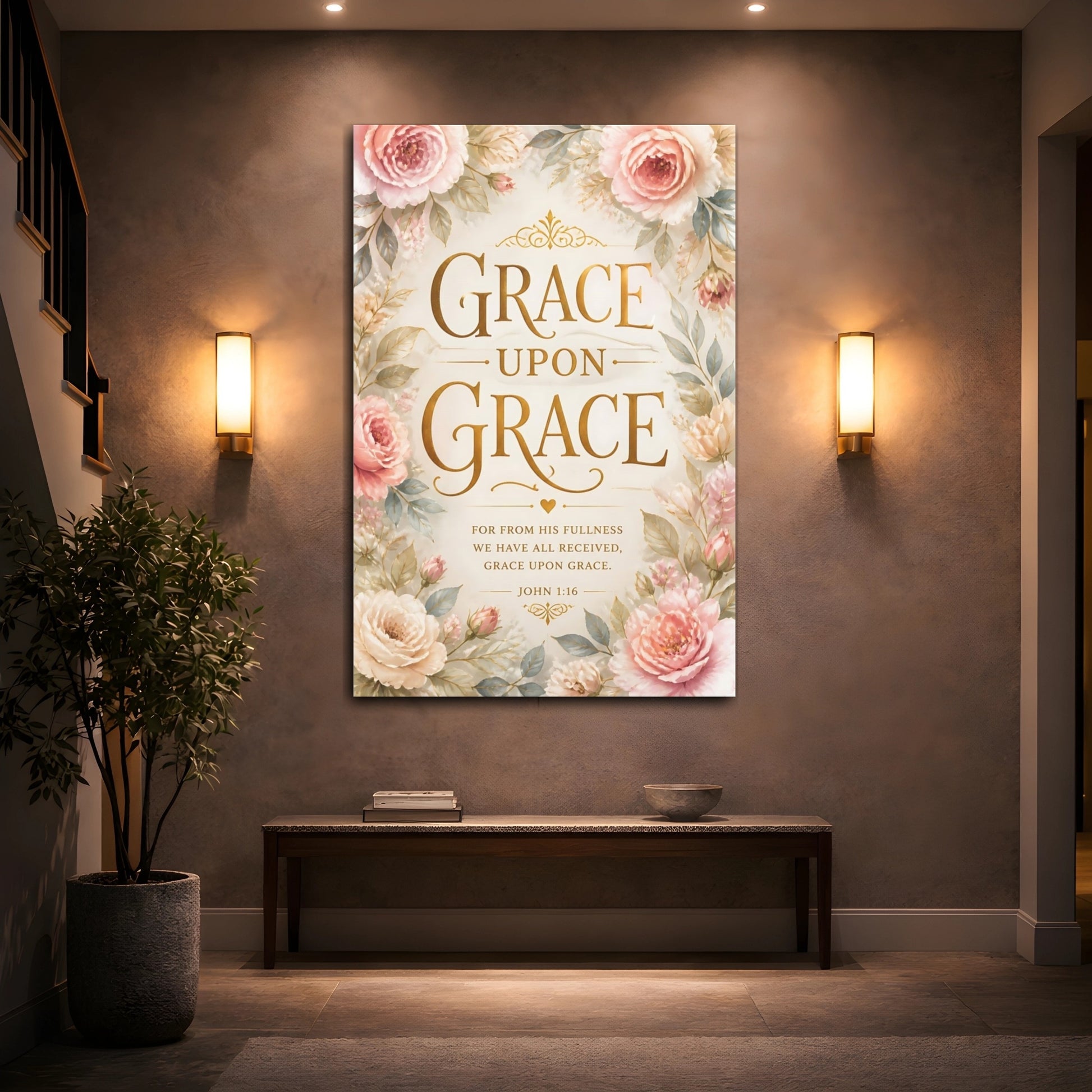 Mockup 2. Grace Quotes With Gold Floral shown as canvas print