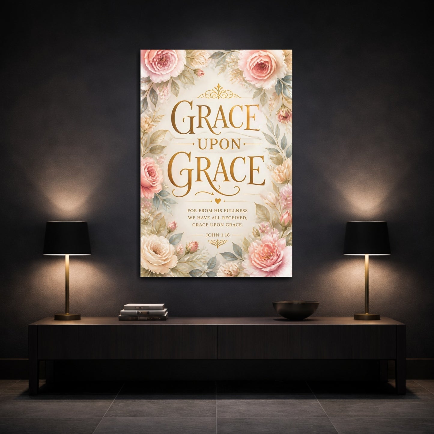 Mockup 3. Grace Quotes With Gold Floral shown as canvas print