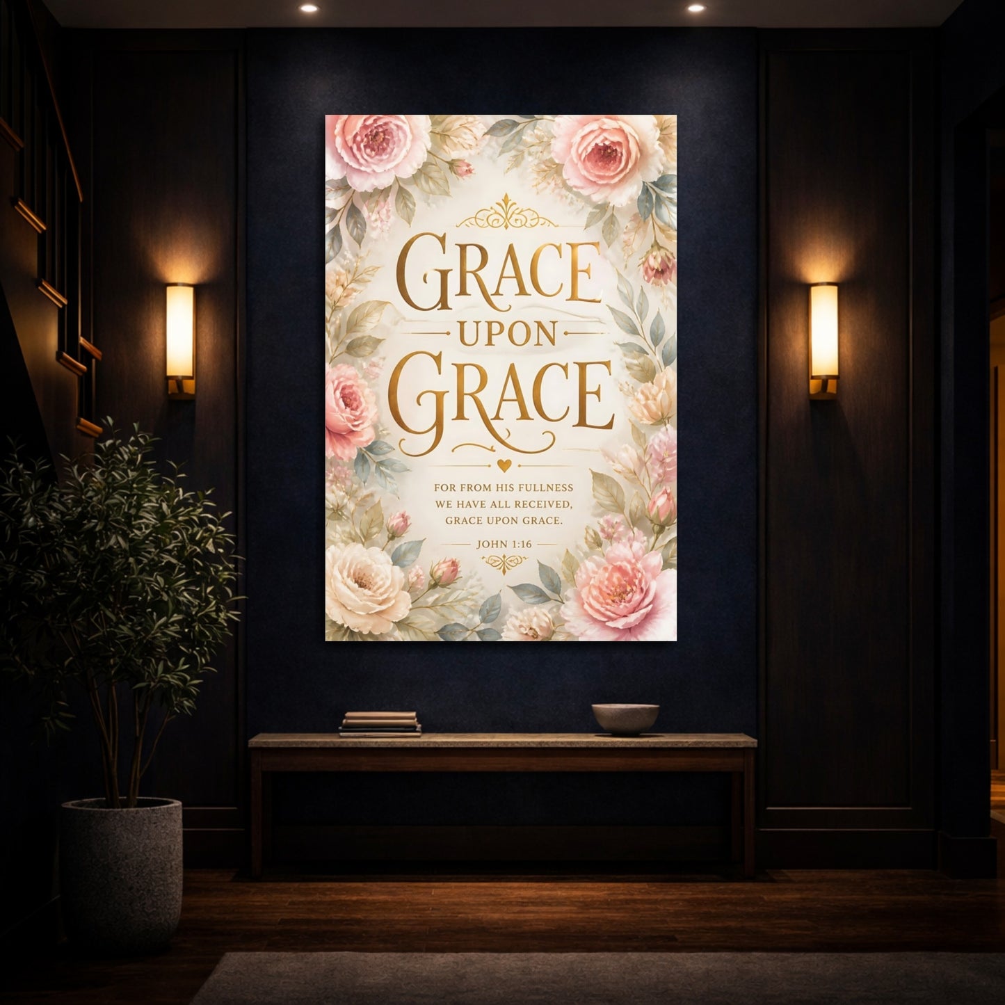 Mockup 4. Grace Quotes With Gold Floral shown as canvas print