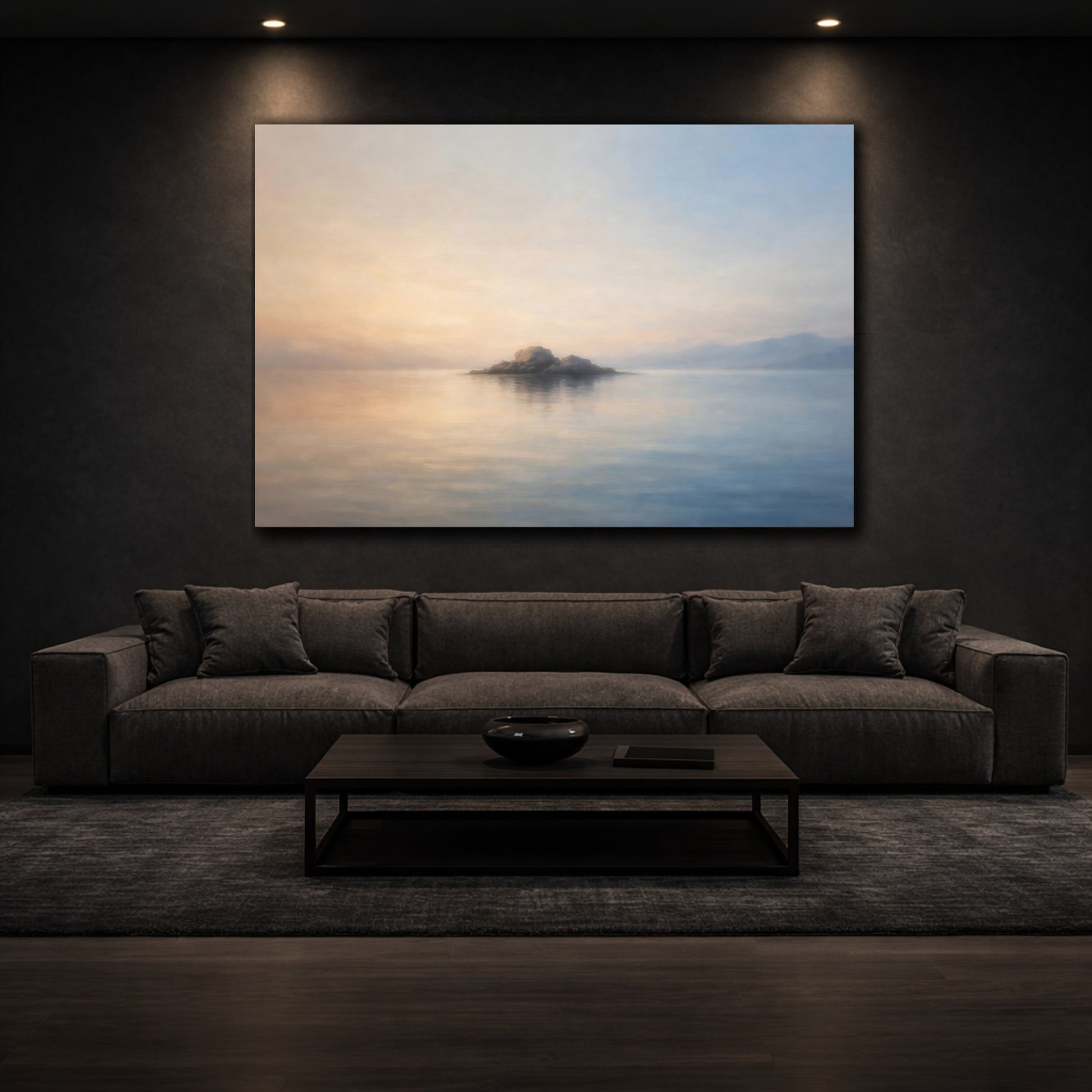 Mockup 2. Gradient Abstract Vast Space Minimal Subject Scene shown as stretched canvas wall art