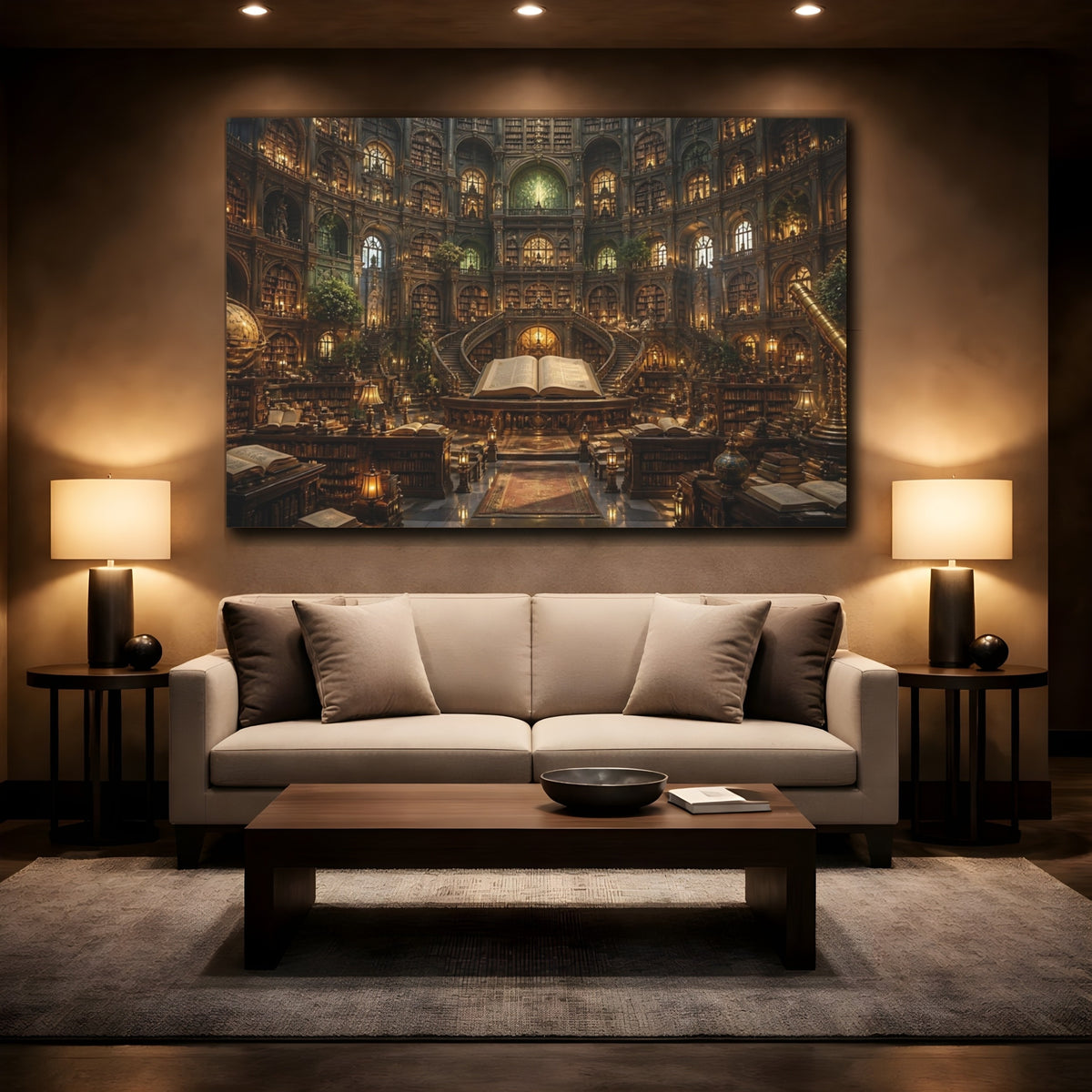Mockup 2. Grand Library Interior shown as canvas print