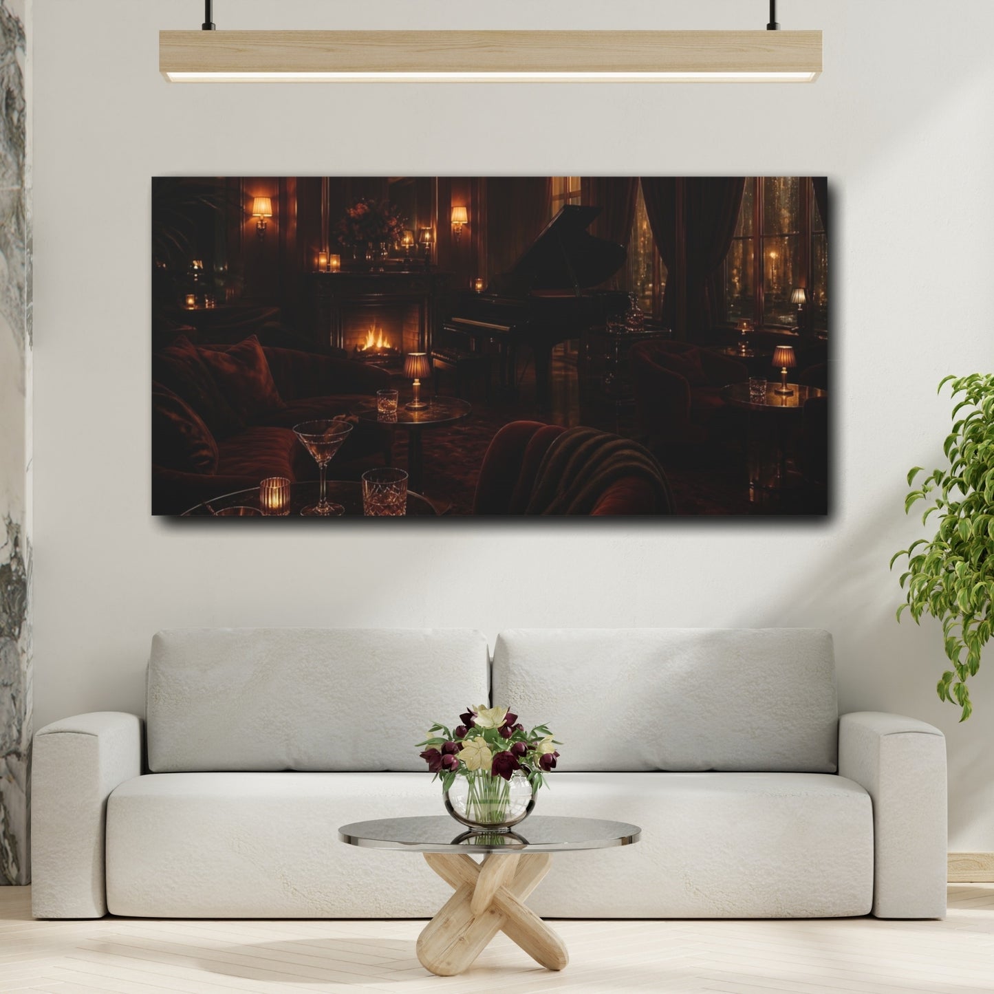Mockup 2. Grand Piano Lounge At Night shown as canvas print