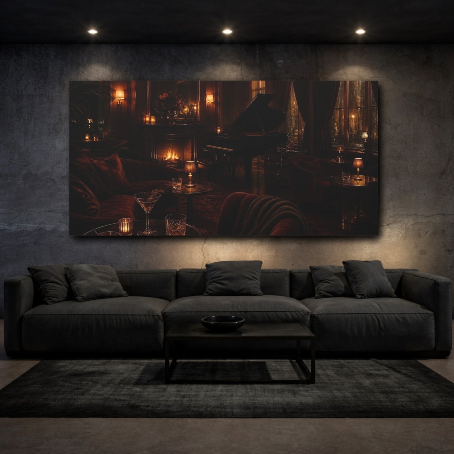 Mockup 3. Grand Piano Lounge At Night shown as canvas print