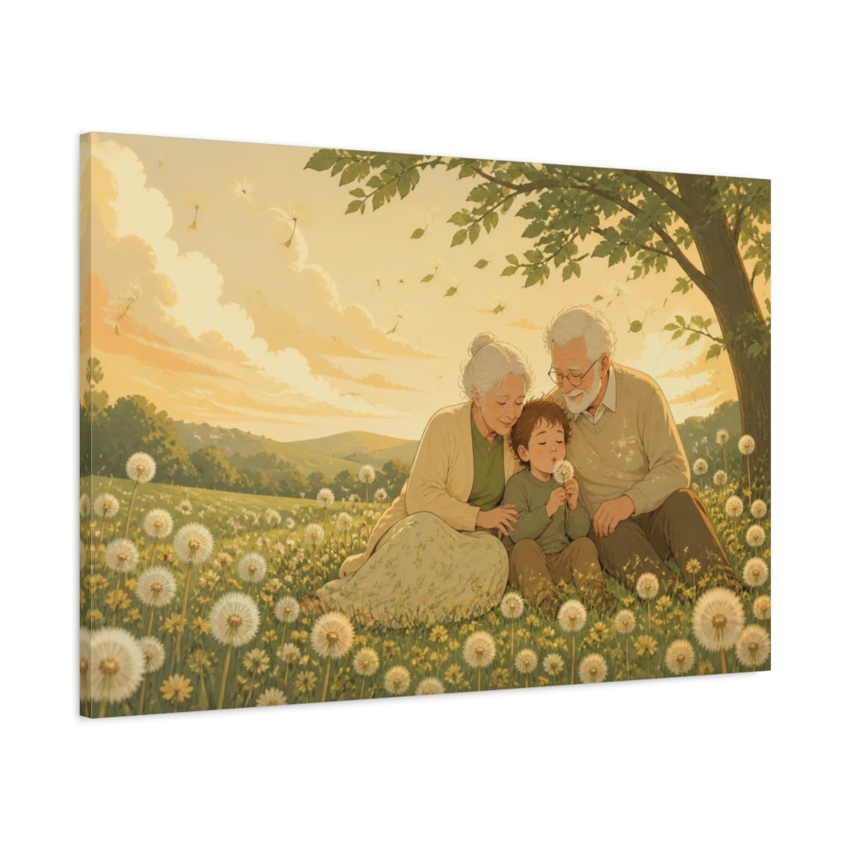 Main Mockup. Grandparents In Dandelion Meadow shown as canvas print