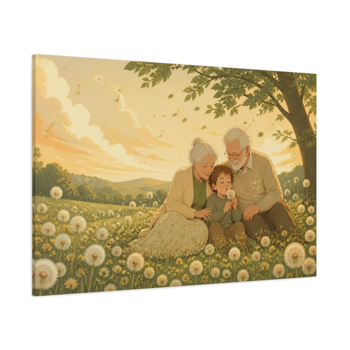 Side Mockup 1. Grandparents In Dandelion Meadow shown as canvas print