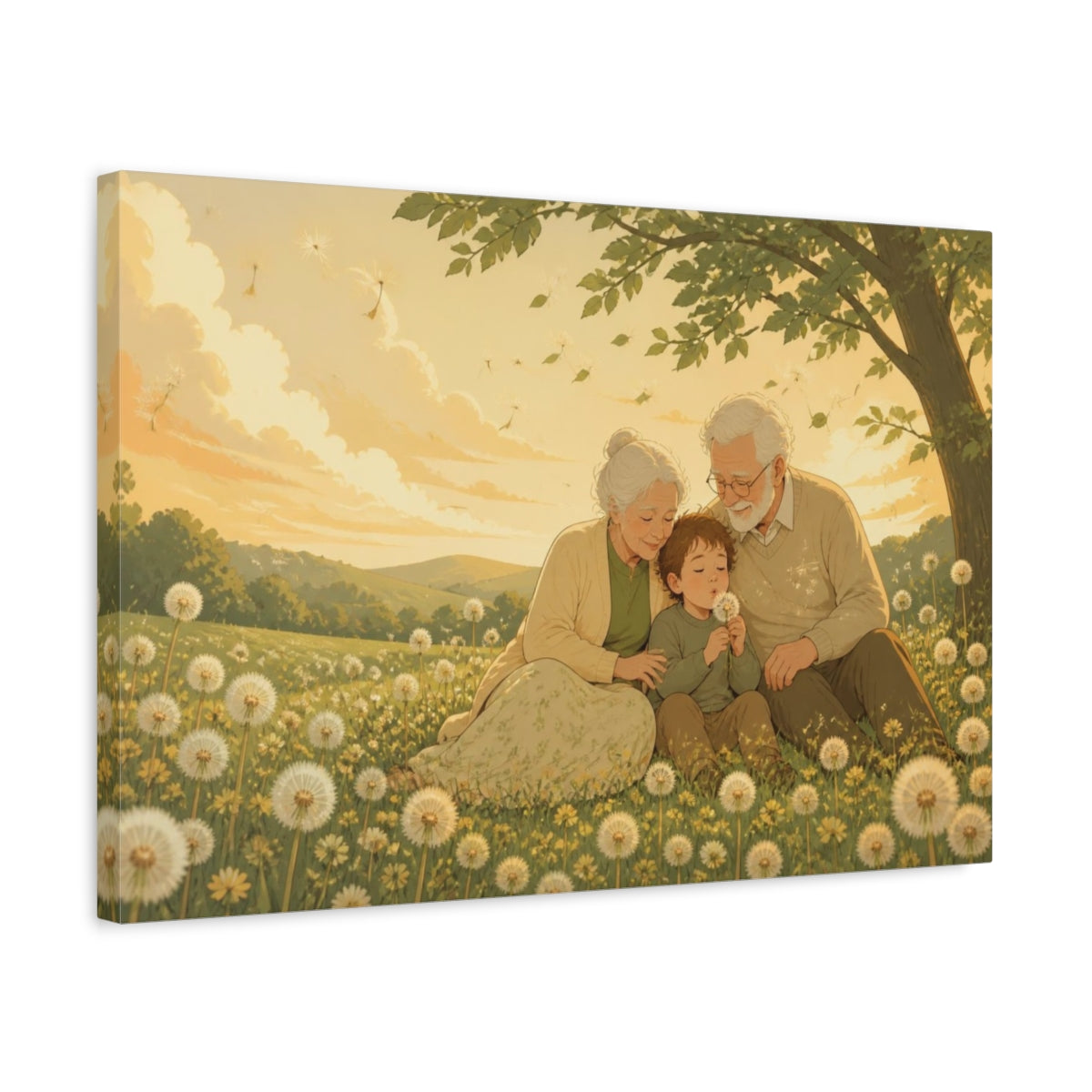 Side Mockup 3. Grandparents In Dandelion Meadow shown as canvas print