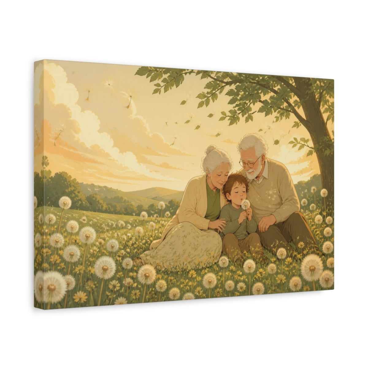 Side Mockup 4. Grandparents In Dandelion Meadow shown as canvas print