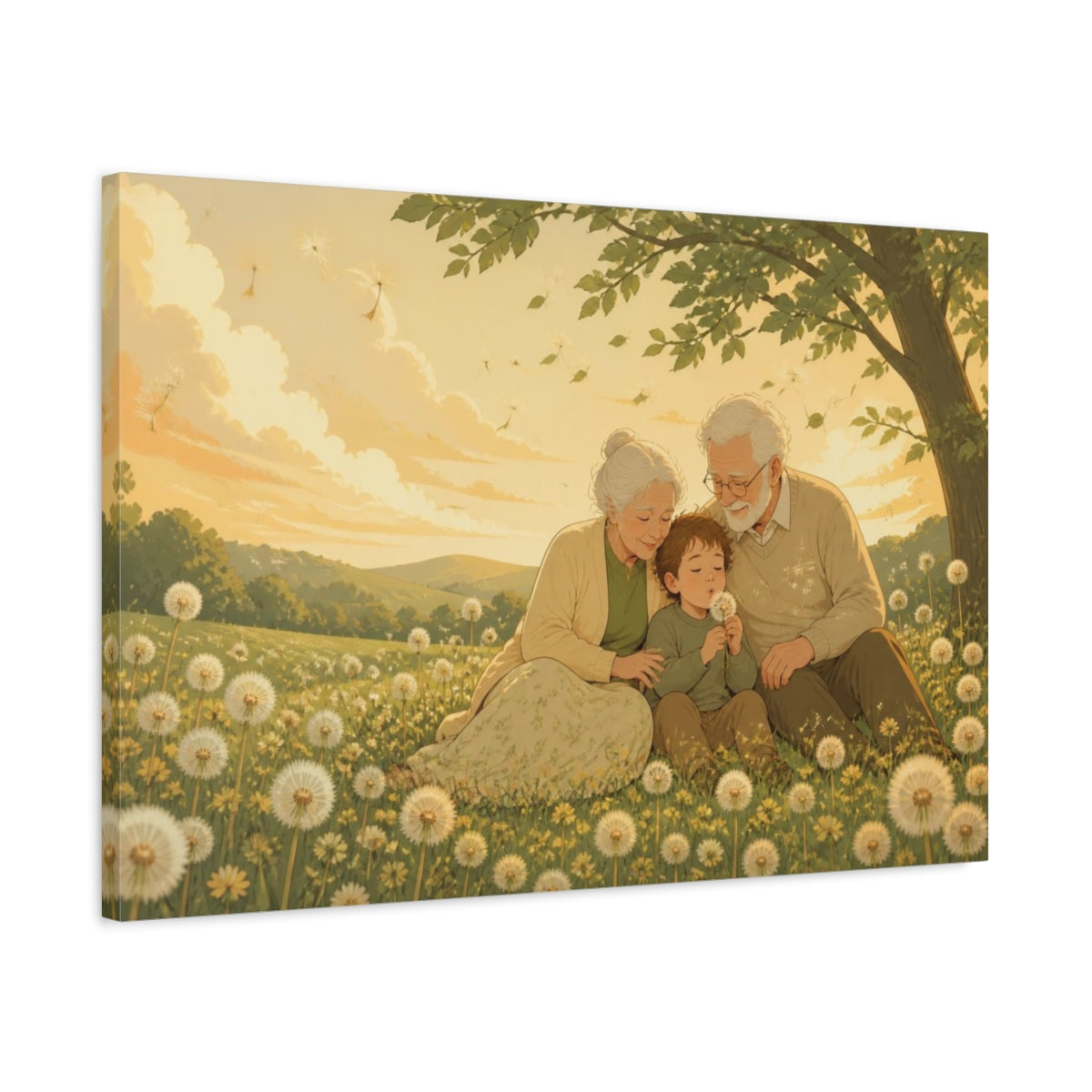 Side Mockup 2. Grandparents In Dandelion Meadow shown as canvas print