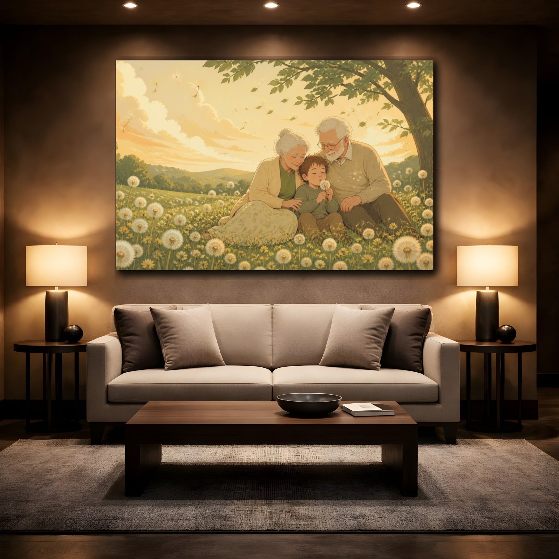 Mockup 2. Grandparents In Dandelion Meadow shown as canvas print