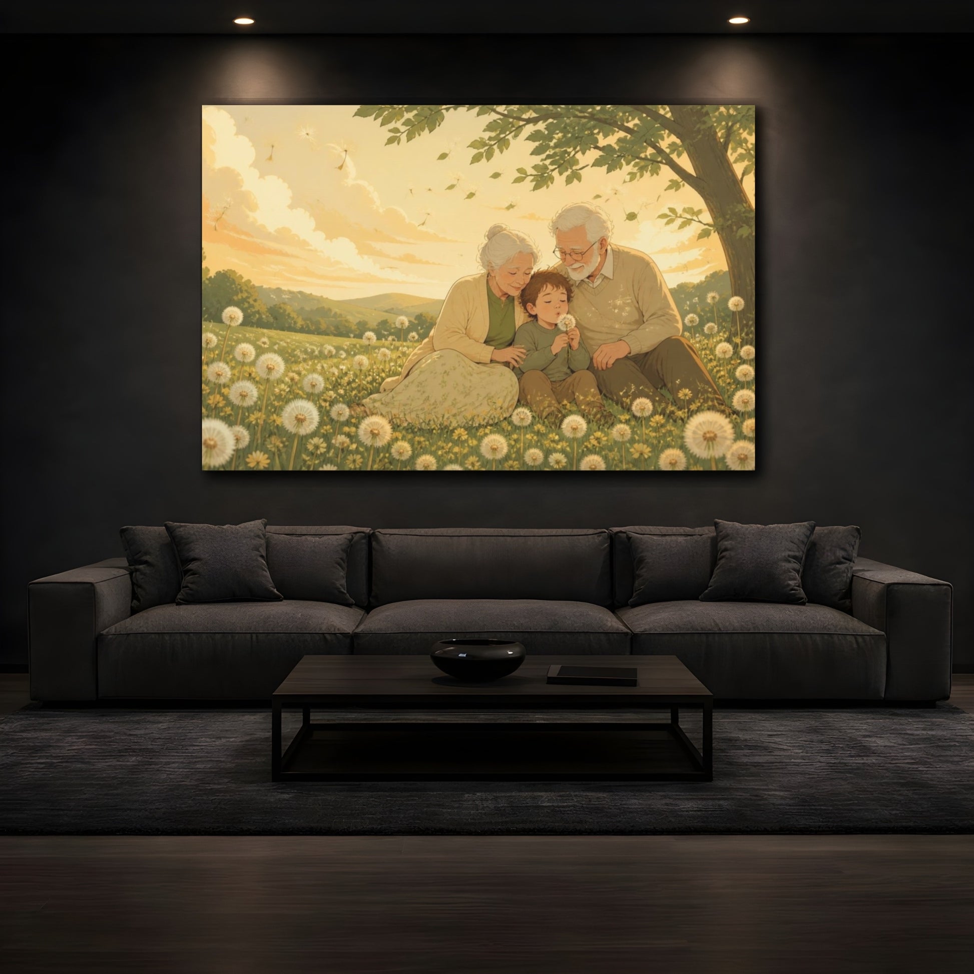 Mockup 3. Grandparents In Dandelion Meadow shown as canvas print