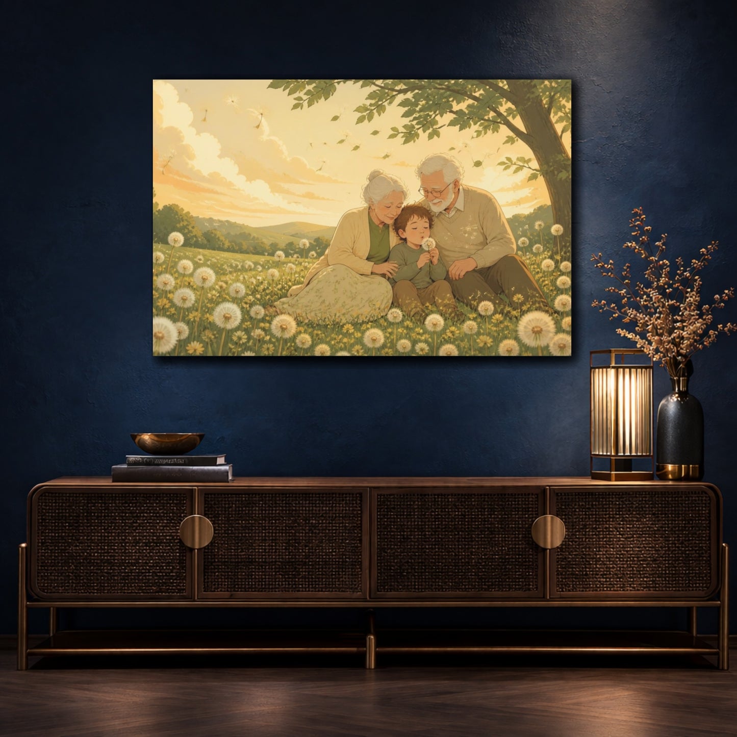 Mockup 4. Grandparents In Dandelion Meadow shown as canvas print