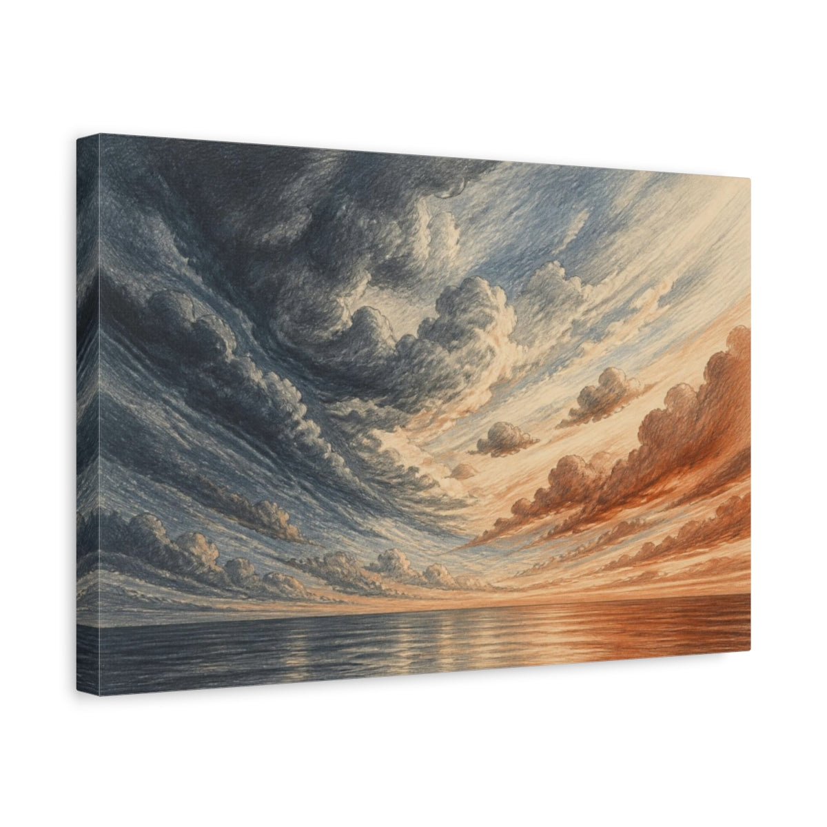 Side Mockup 4. Graphite Cloudscape At Sunset shown as canvas print