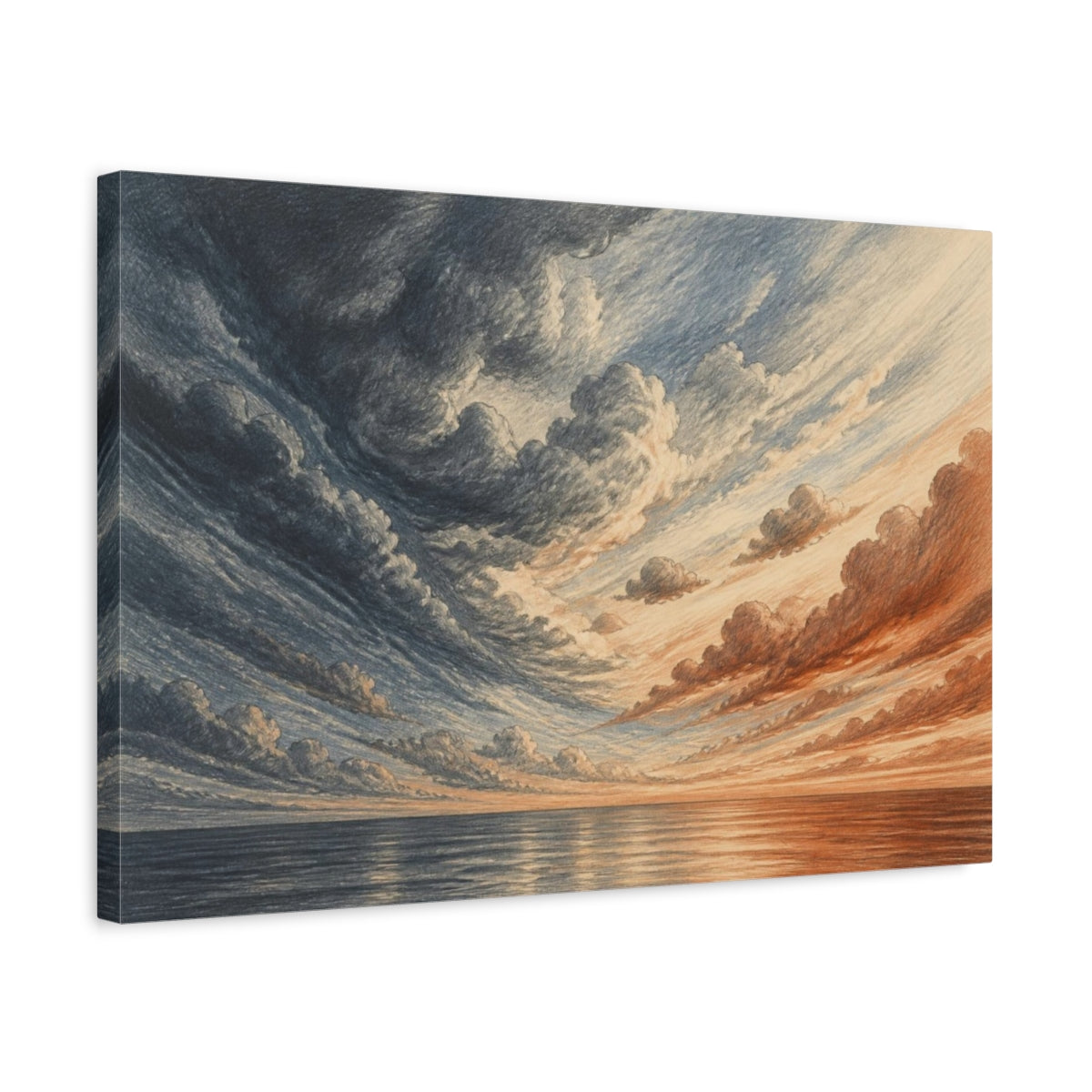 Side Mockup 3. Graphite Cloudscape At Sunset shown as canvas print