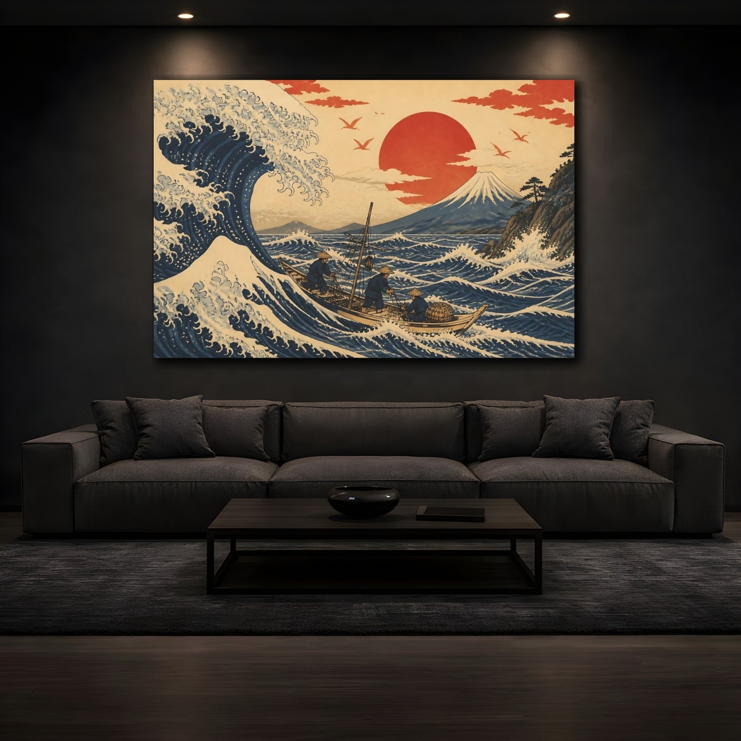 Mockup 3. Great Wave With Fishermen shown as canvas print