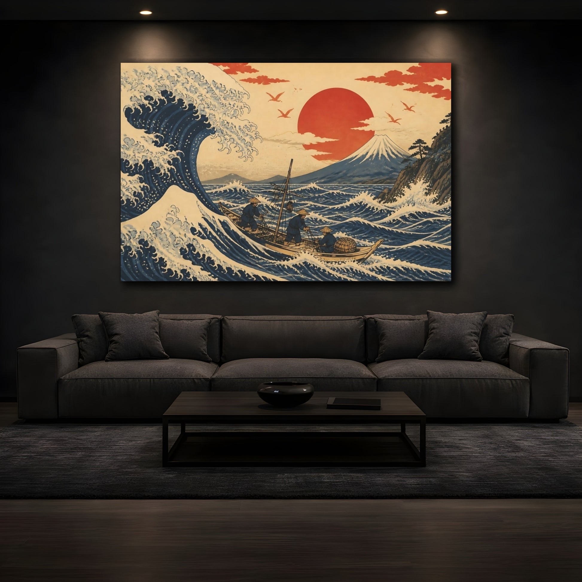 Mockup 3. Great Wave With Fishermen shown as canvas print