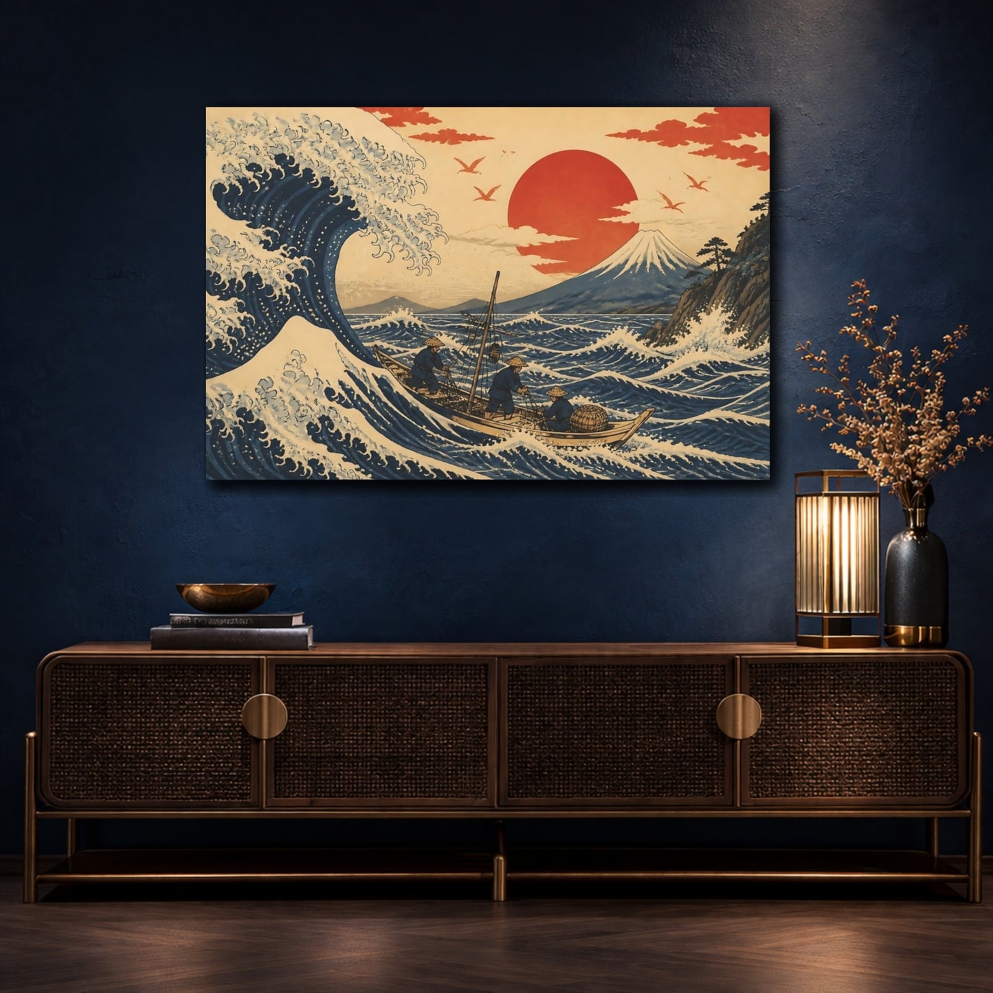 Mockup 4. Great Wave With Fishermen shown as canvas print