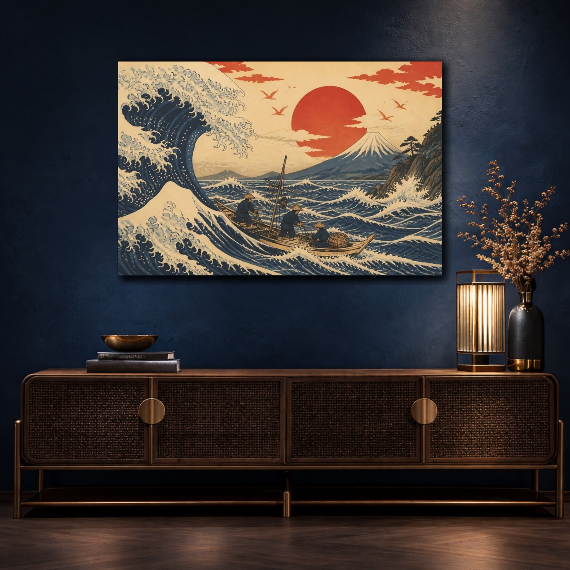 Mockup 4. Great Wave With Fishermen shown as canvas print