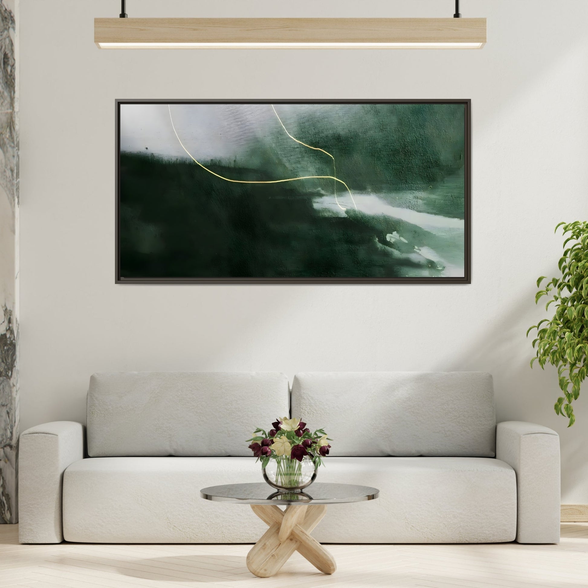 Green Abstract Canvas Wall Art - Large Modern Framed Canvas Print - YesArtYes