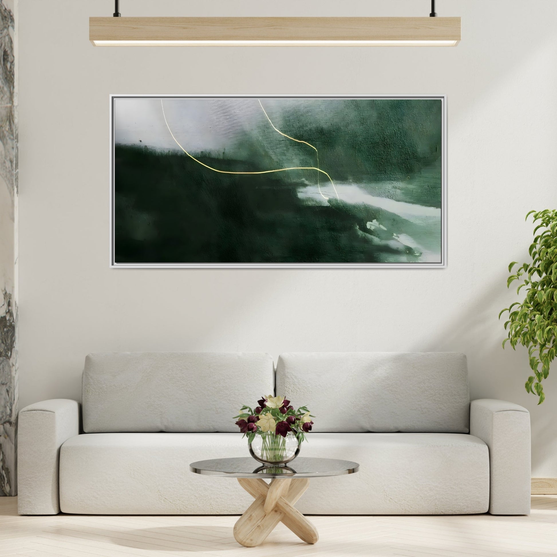 Green Abstract Canvas Wall Art - Large Modern Framed Canvas Print - YesArtYes